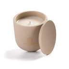 Top view of clean rapeseed wax in Fjord Sand ceramic jar.