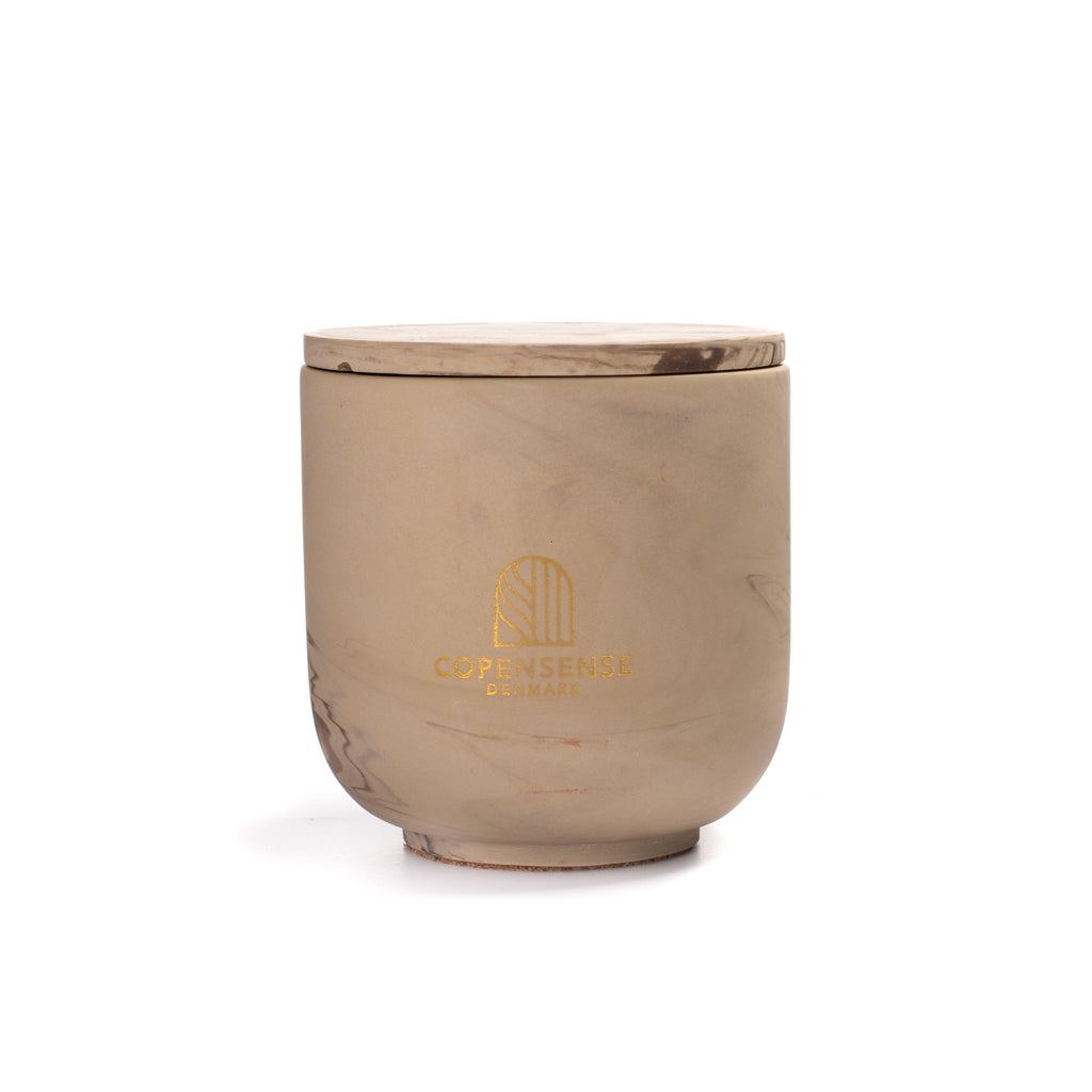 Unscented candle in a marbled Shades of Marbled Earth jar, hand-poured in Denmark