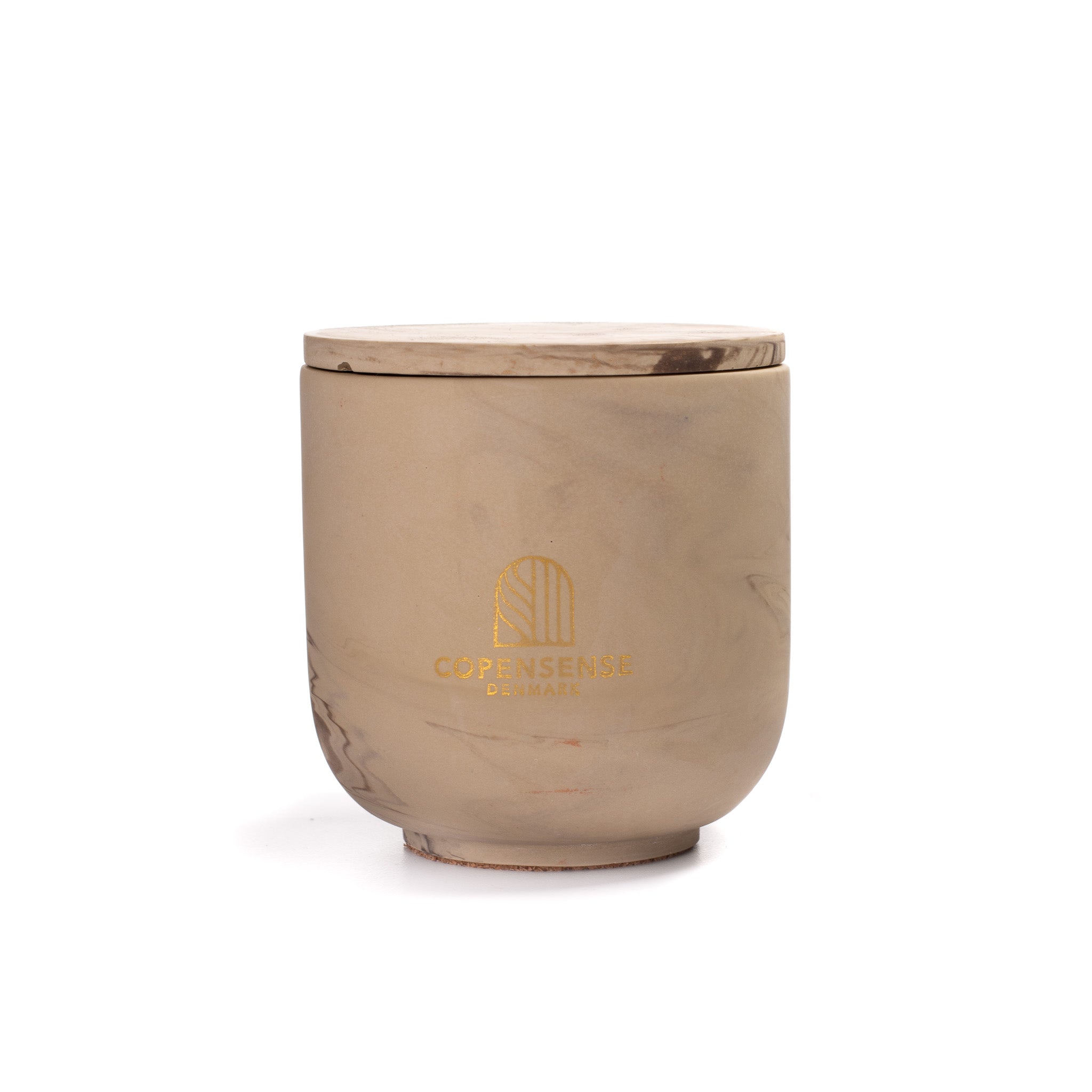 Unscented candle in a marbled Shades of Marbled Earth jar, hand-poured in Denmark