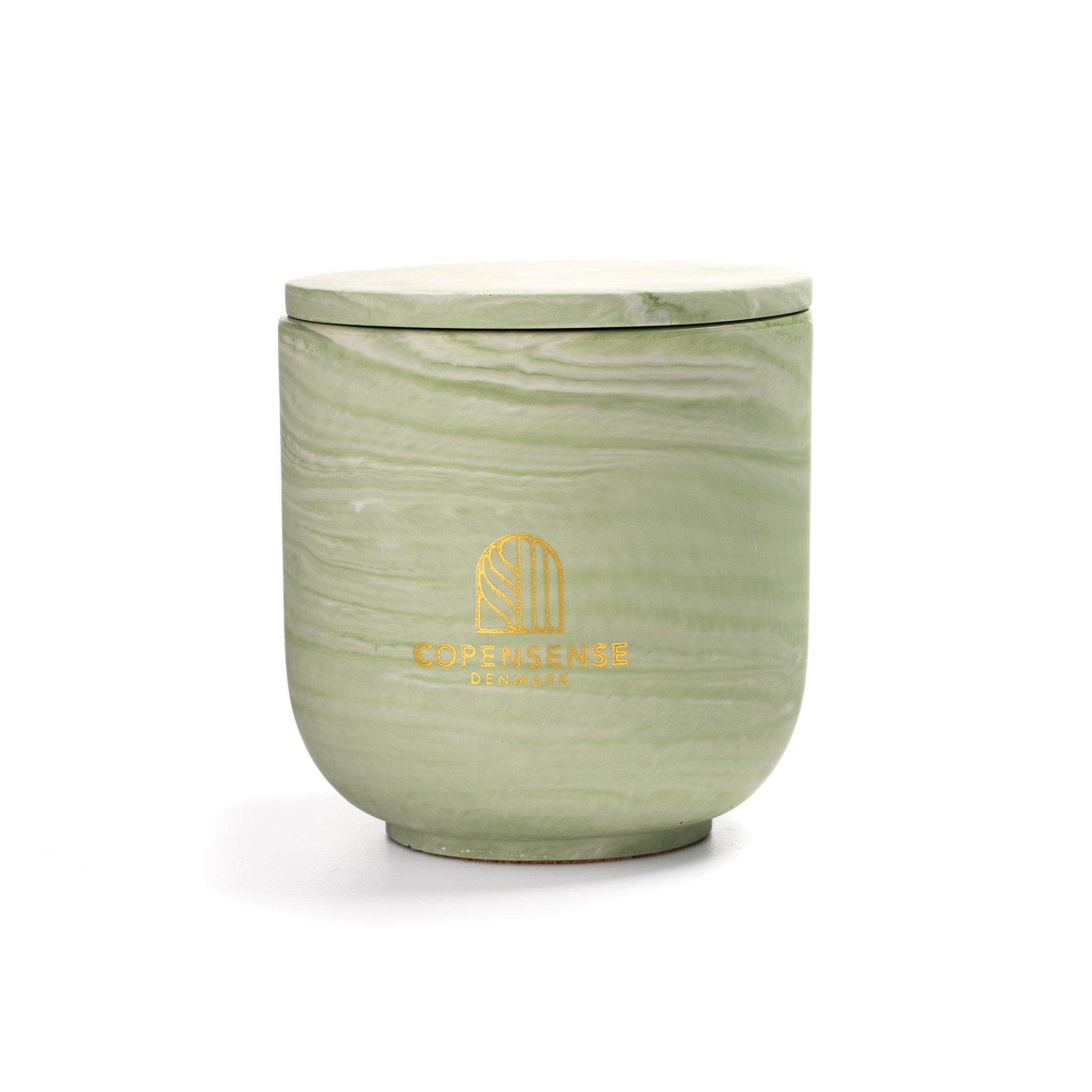 Unscented candle in a marbled Shades of Marbled Moss jar, hand-poured in Denmark