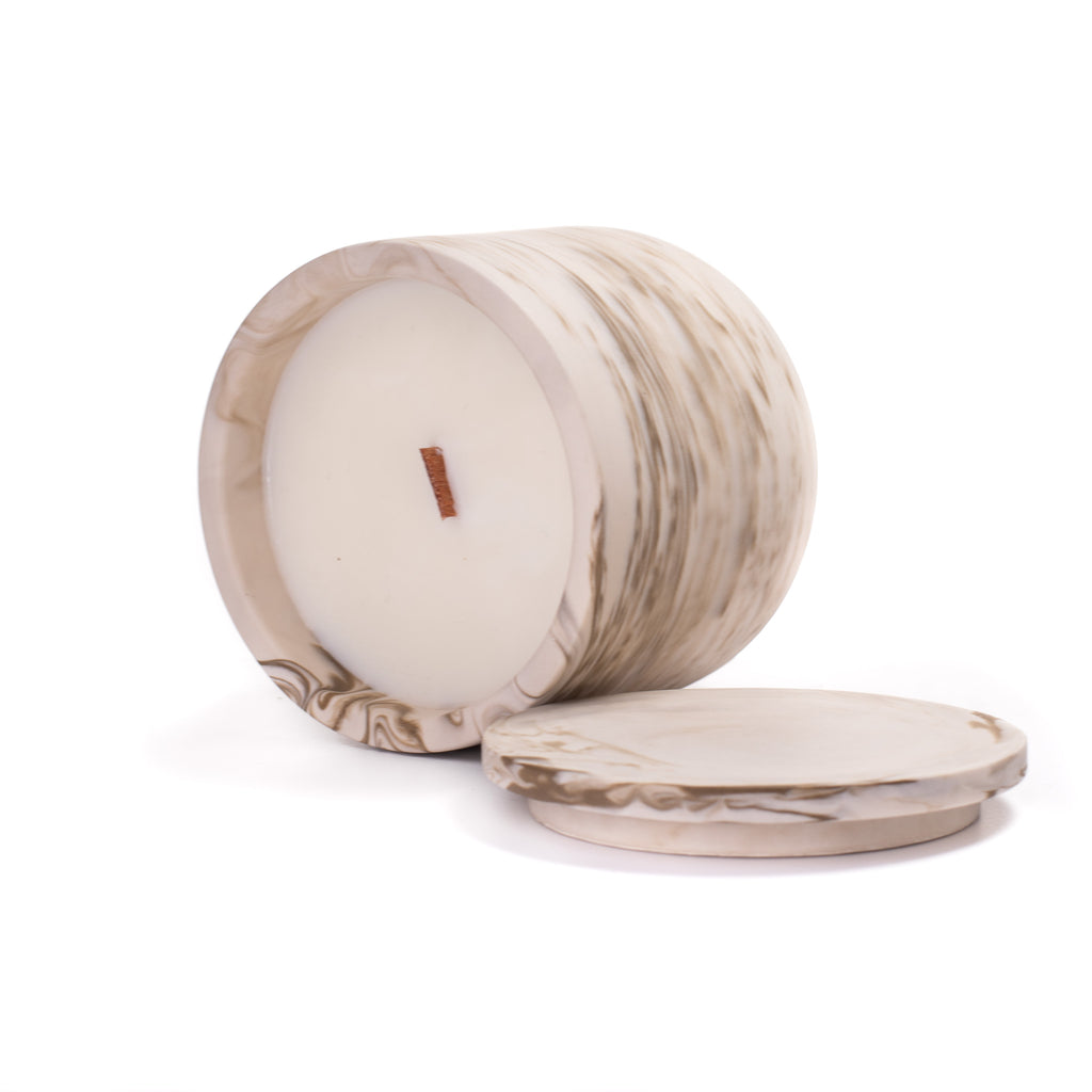 Unscented candle in a marbled Shades of Marbled Clay jar, hand-poured in Denmark