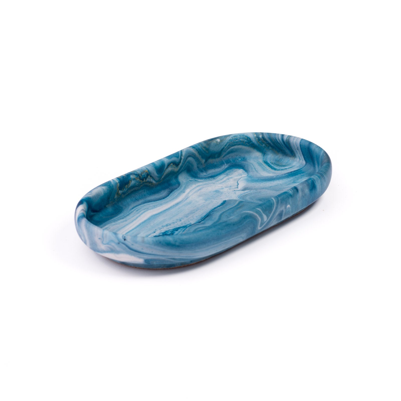 Handmade marbled tray in Shades of Marbled Sky: Chapter 9.5 from Denmark. Minimalist Danish decor on white background.