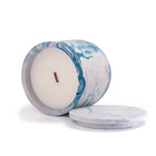 Unscented candle in a marbled Shades of Marbled Sky jar, hand-poured in Denmark