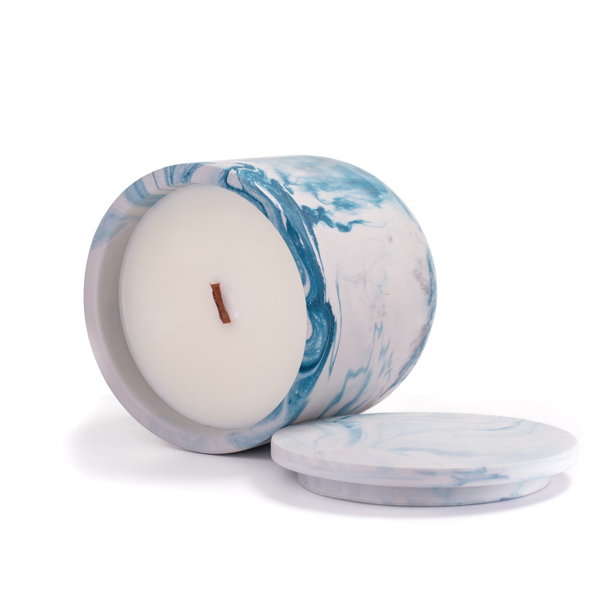 Unscented candle in a marbled Shades of Marbled Sky jar, hand-poured in Denmark