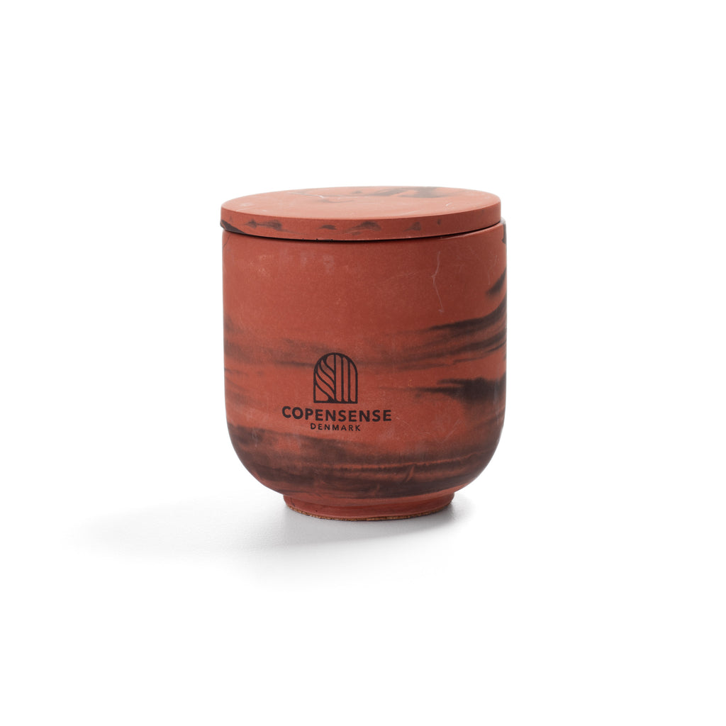 Unscented candle in a marbled Shades of Marbled Earth jar, hand-poured in Denmark