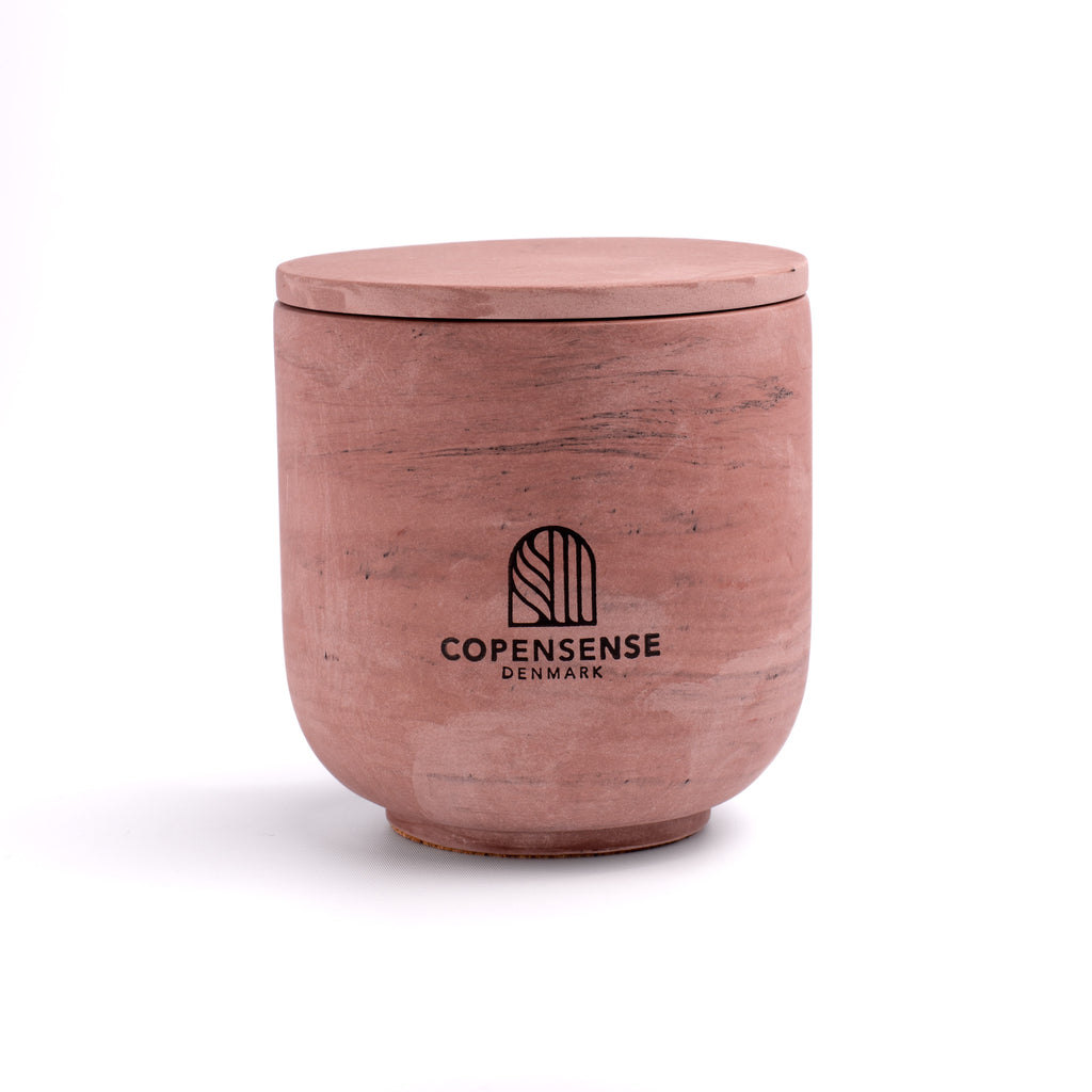 Unscented candle in a marbled Shades of Marbled Earth jar, hand-poured in Denmark