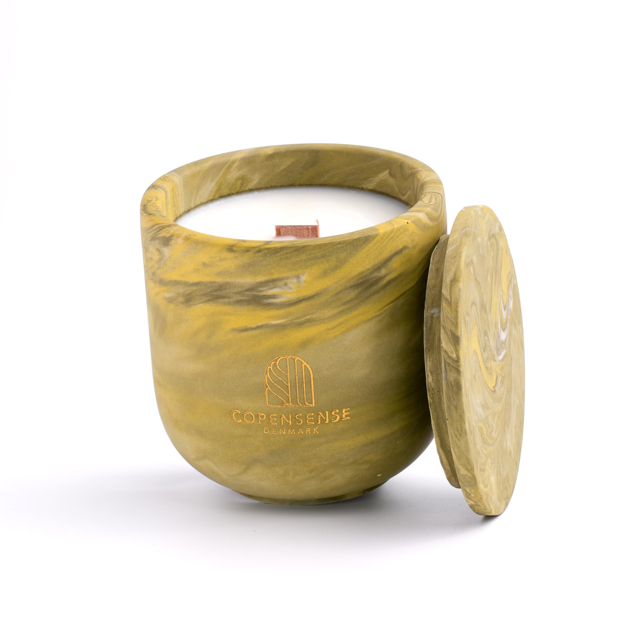 Unscented candle in a Shades of Marbled Sage jar, hand-poured in Denmark