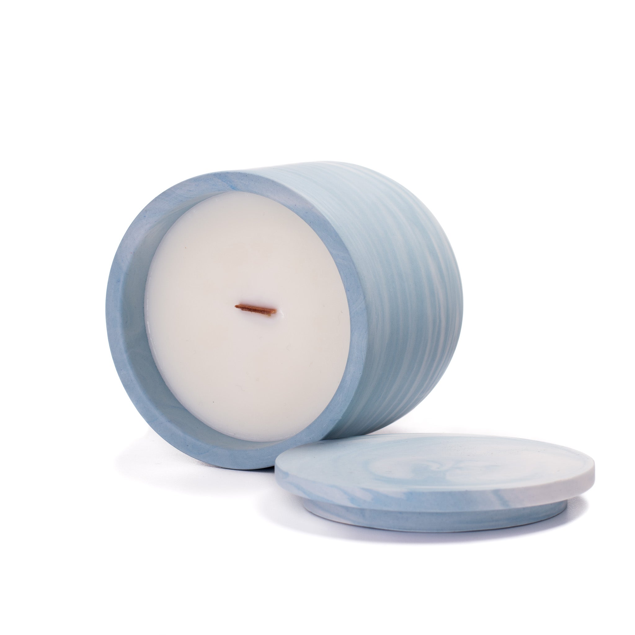 Unscented candle in a marbled Shades of Marbled Sky jar, hand-poured in Denmark