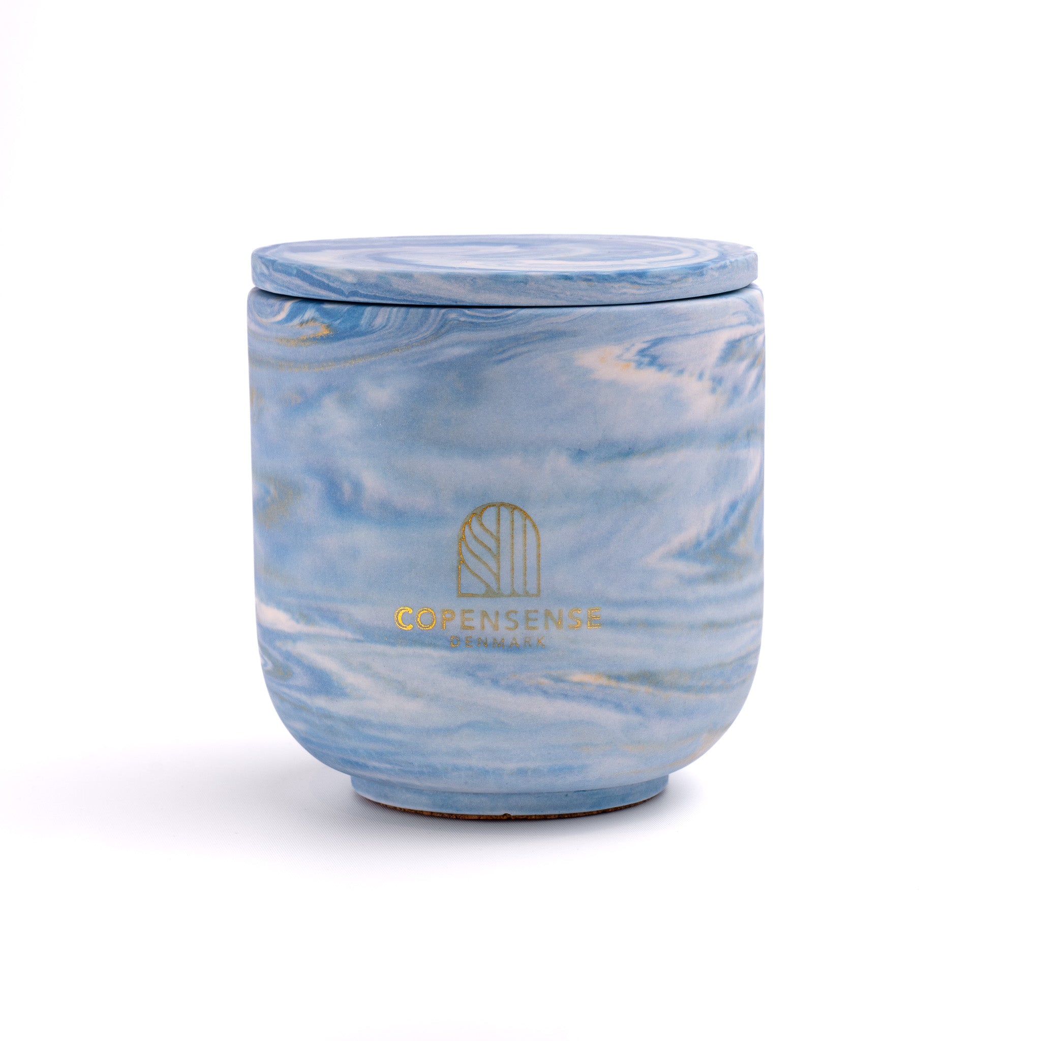 Unscented candle in a marbled Shades of Marbled Sky jar, hand-poured in Denmark