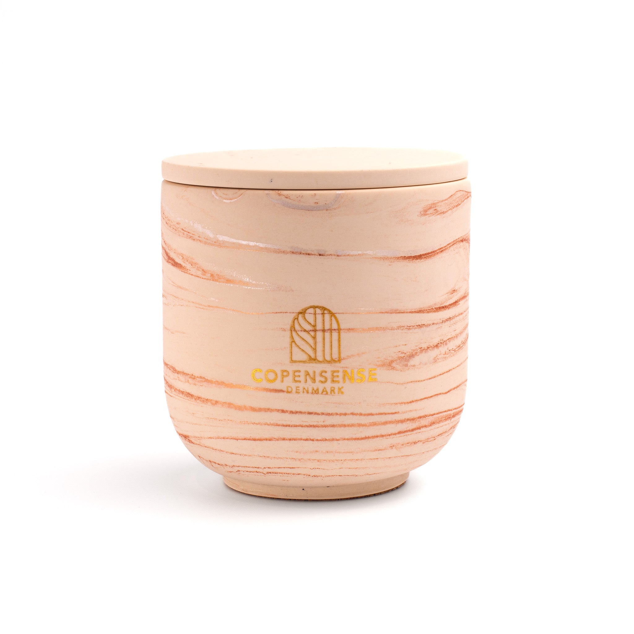Unscented candle in a marbled Shades of Rose Clay jar, hand-poured in Denmark