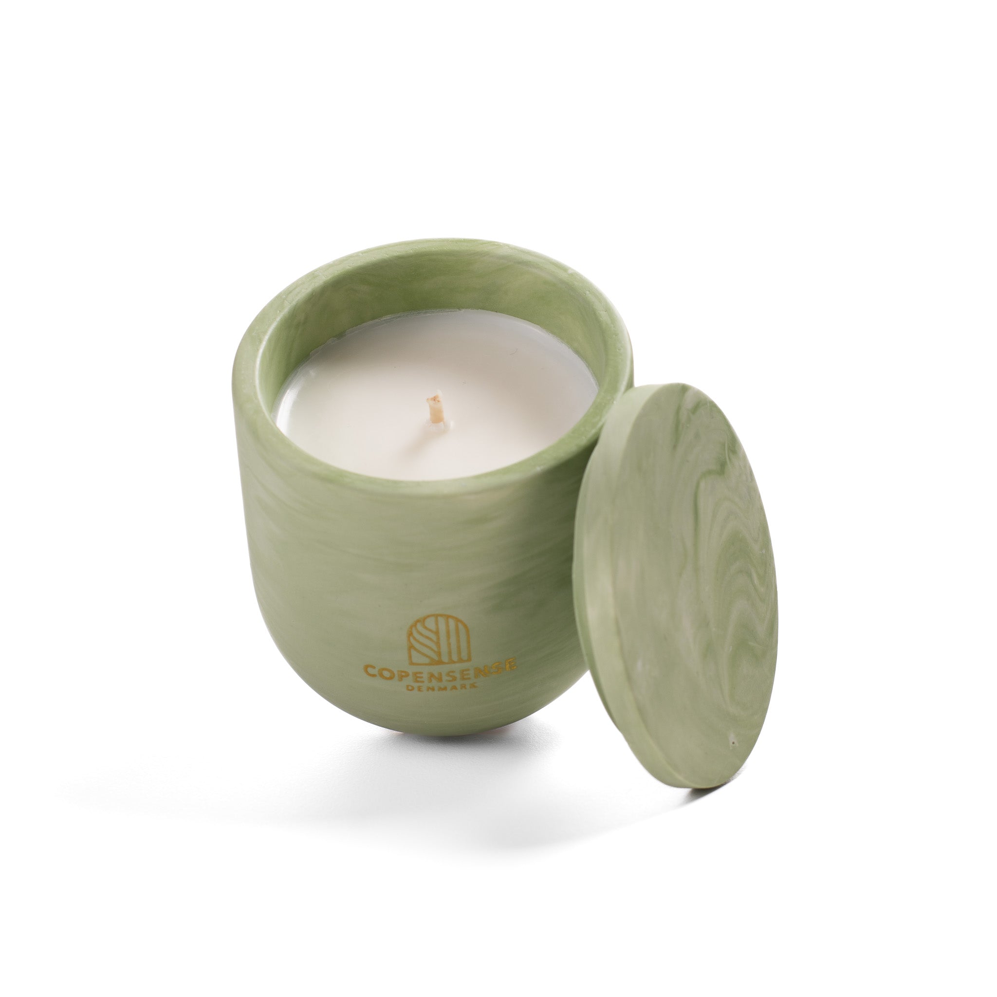 Unscented candle in a marbled Shades of Marbled Moss jar, hand-poured in Denmark