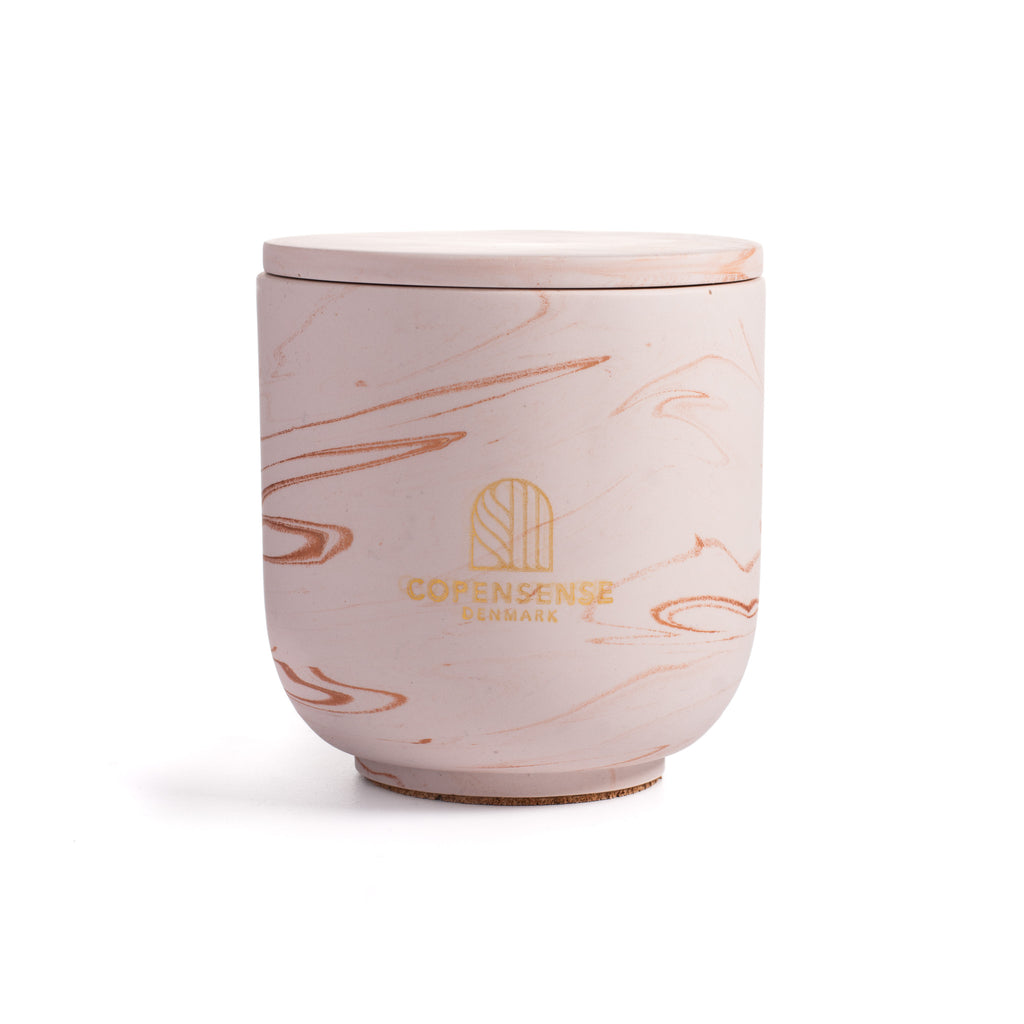 Unscented candle in a marbled Shades of Marbled Clay jar, hand-poured in Denmark