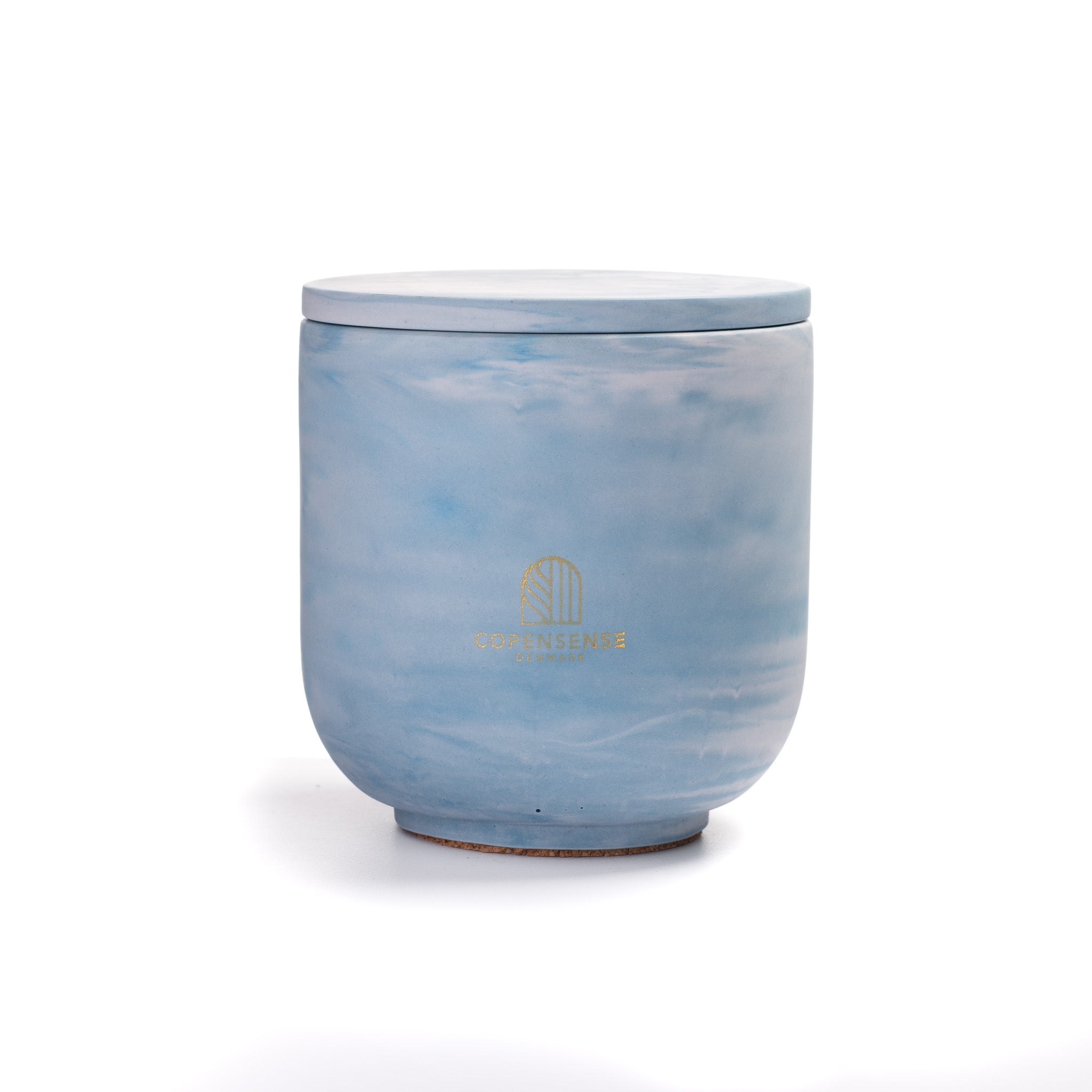 Unscented candle in a marbled Shades of Marbled Sky jar, hand-poured in Denmark