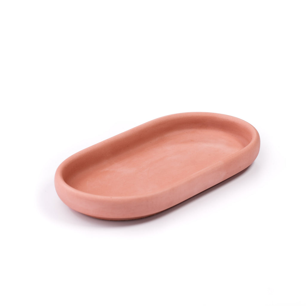 Handmade tray in Dusty Rose from Denmark. Minimalist Danish decor on white background.