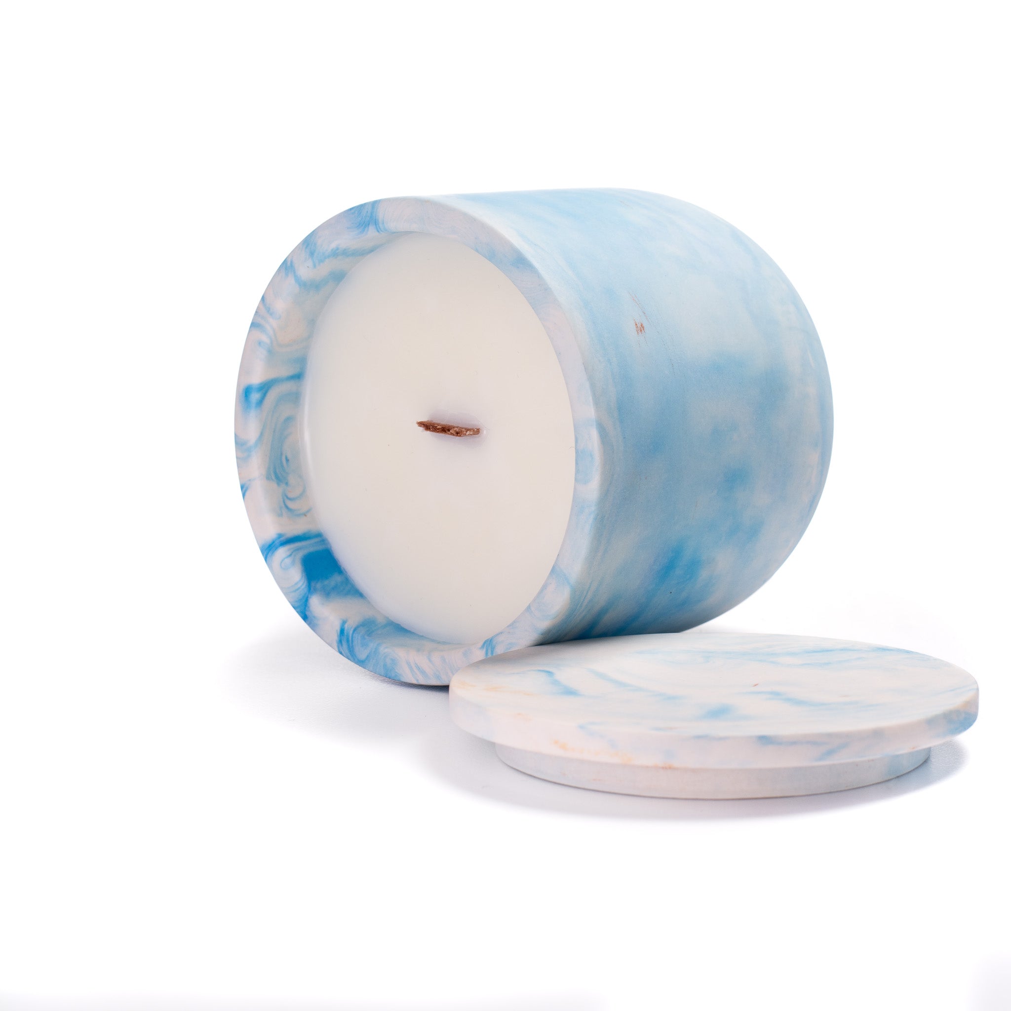 Unscented candle in a marbled Shades of Marbled Sky jar, hand-poured in Denmark