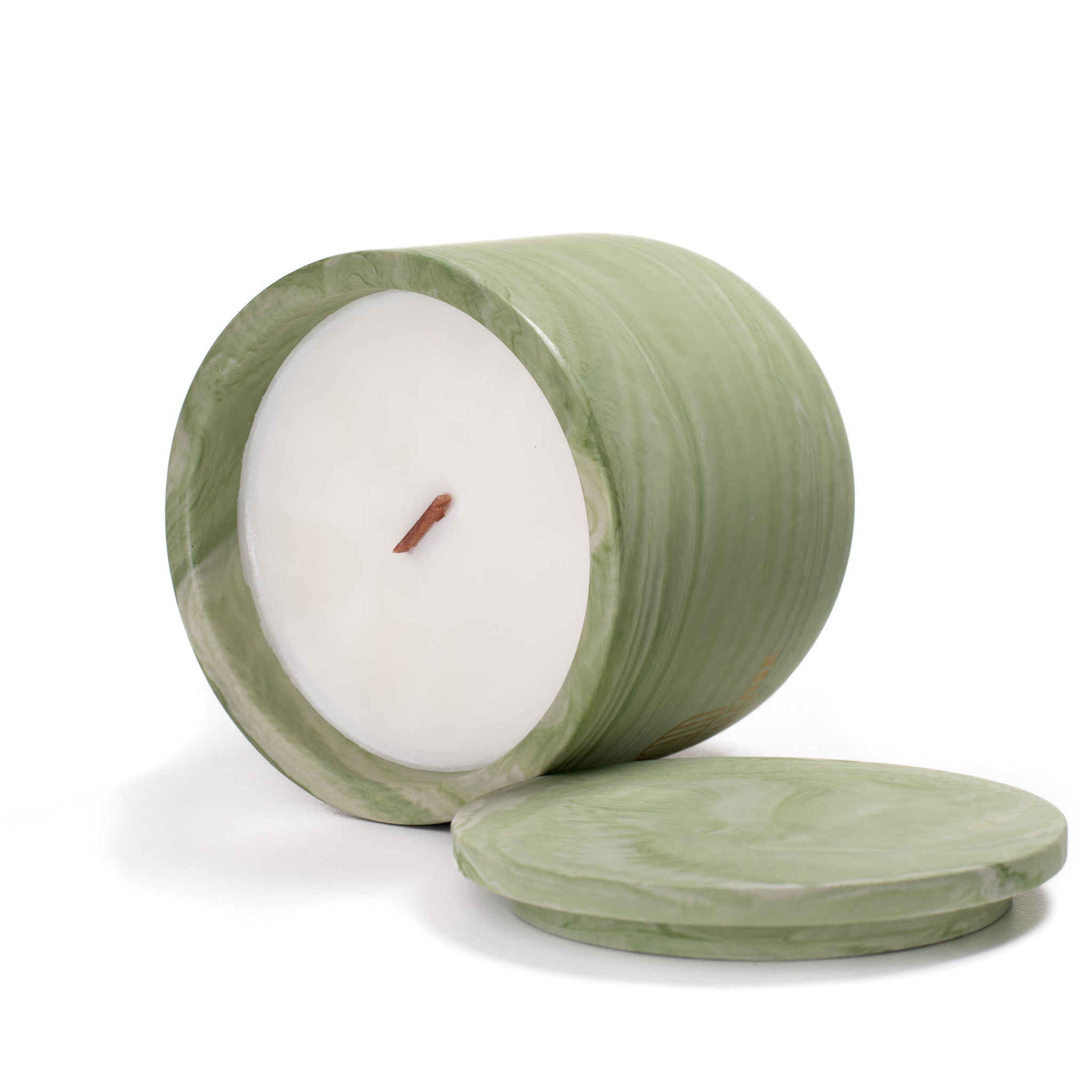 Unscented candle in a marbled Shades of Marbled Moss jar, hand-poured in Denmark