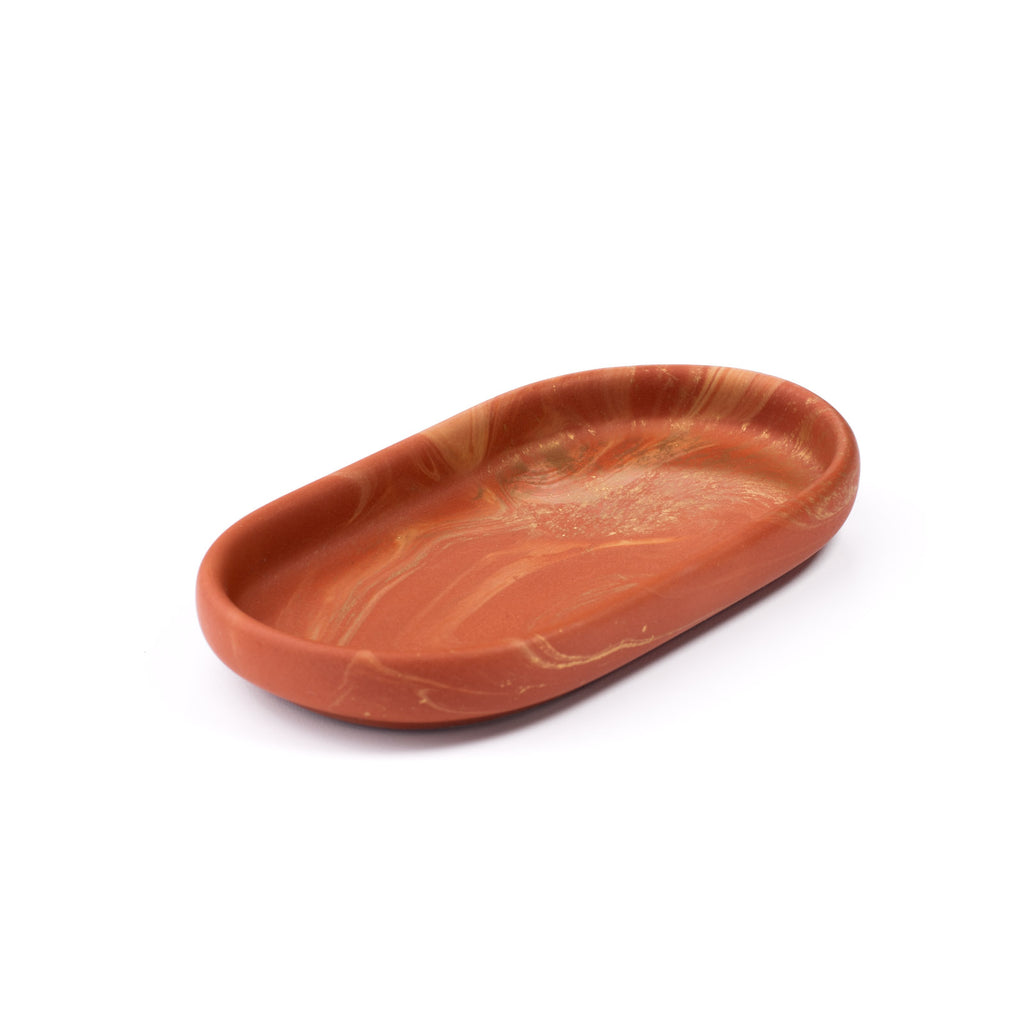 Handmade marbled tray in Shades of Marbled Clay: Chapter 1.5 from Denmark. Minimalist Danish decor on white background.