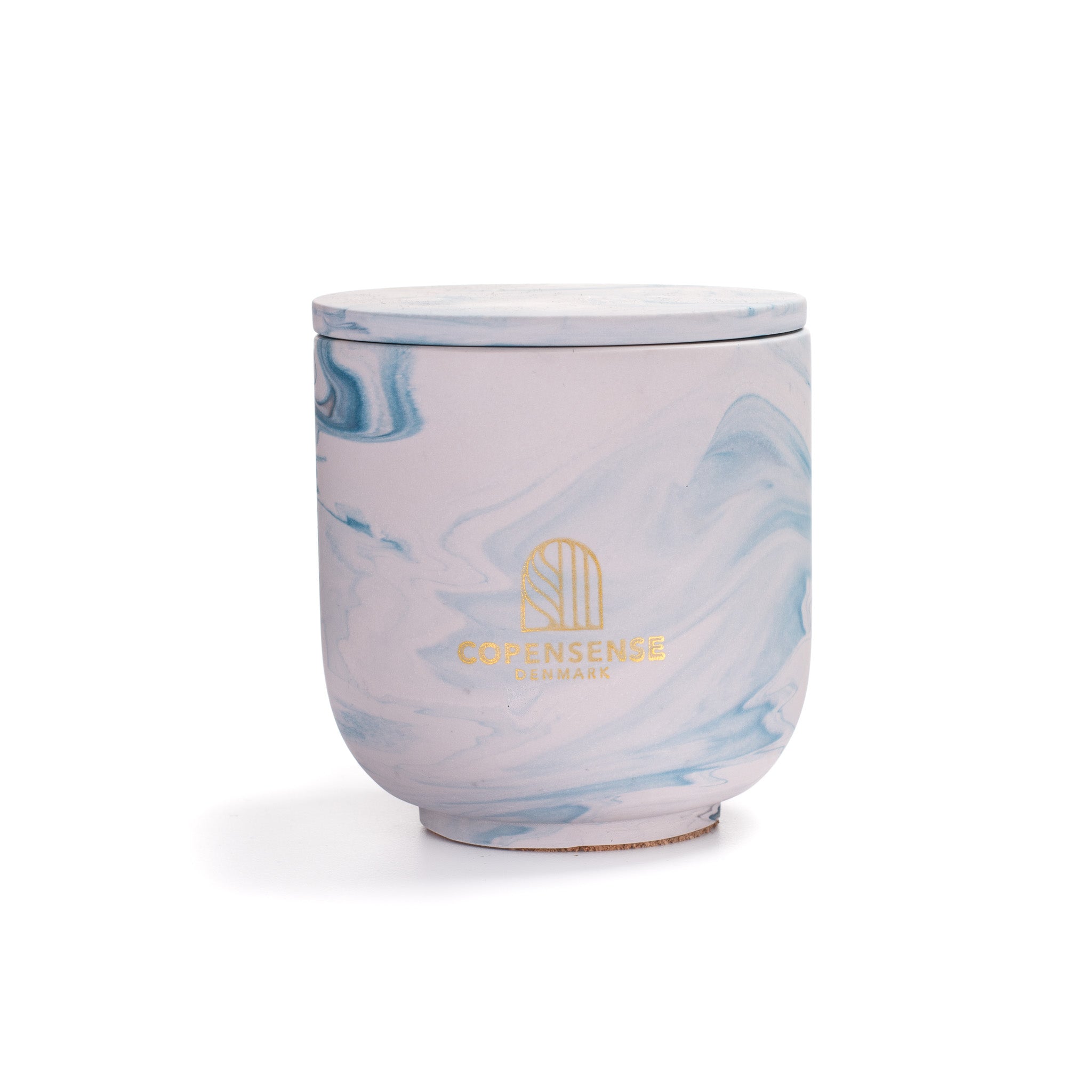 Unscented candle in a marbled Shades of Marbled Sky jar, hand-poured in Denmark