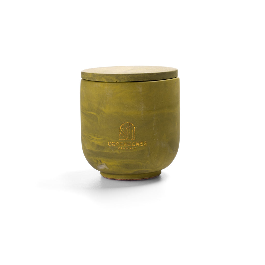 Unscented candle in a marbled Shades of Marbled Moss jar, hand-poured in Denmark