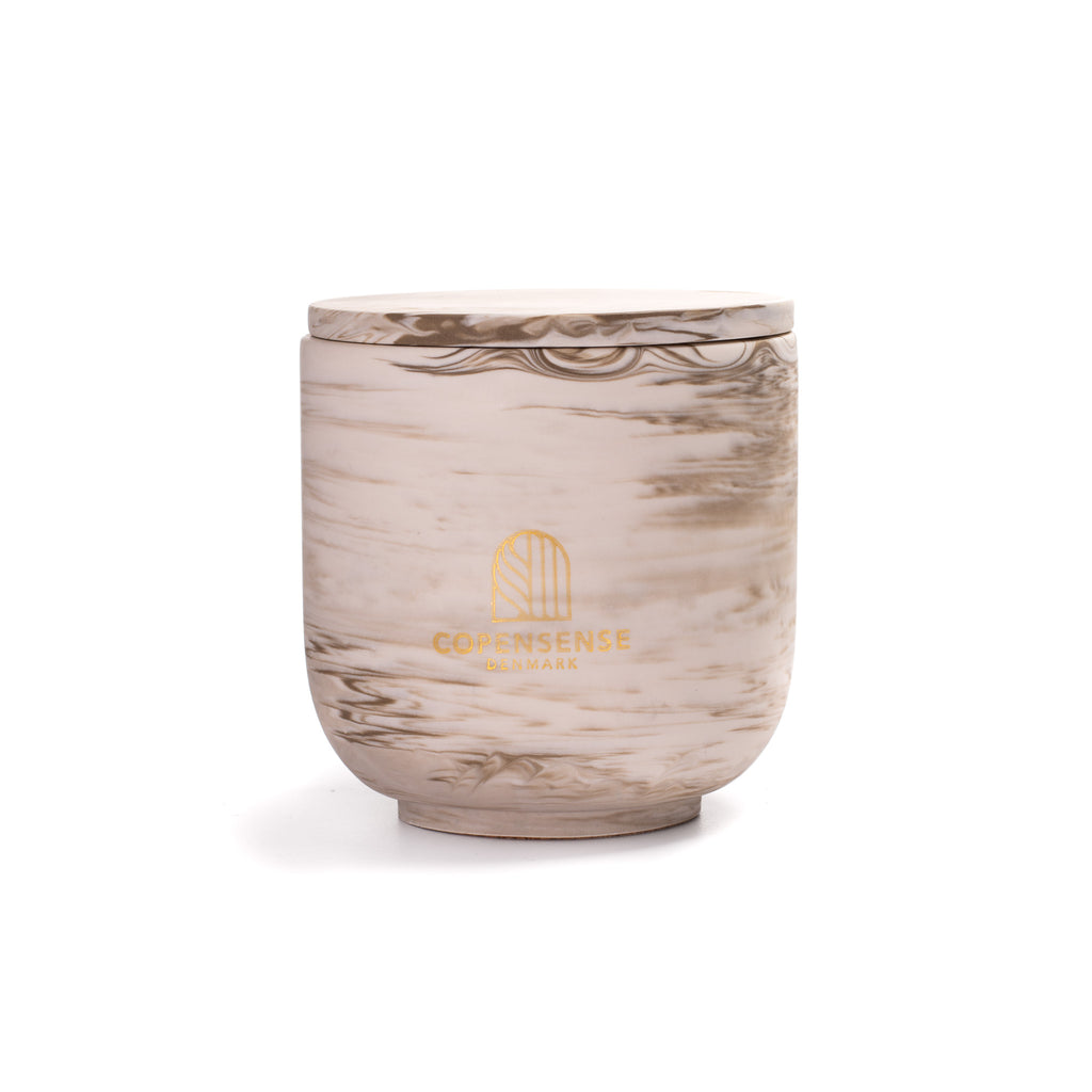 Unscented candle in a marbled Shades of Marbled Clay jar, hand-poured in Denmark