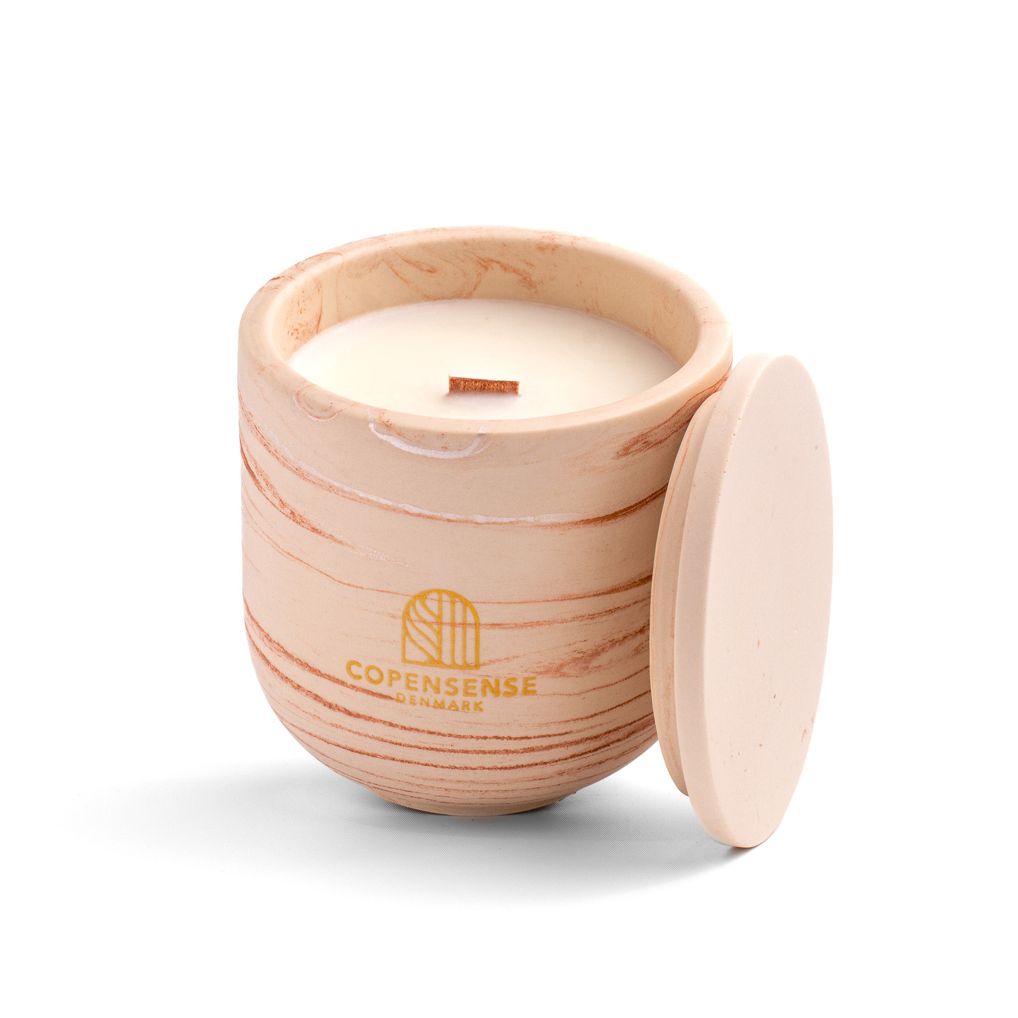 Unscented candle in a marbled Shades of Marbled Clay jar, hand-poured in Denmark