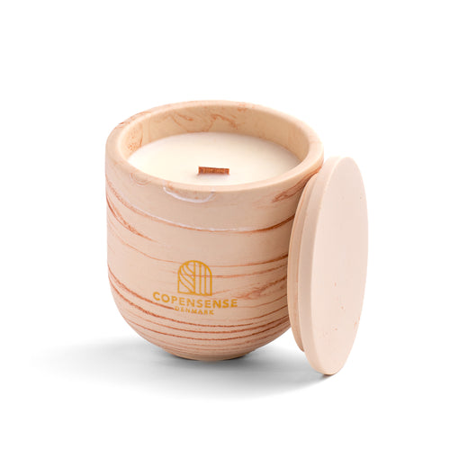 Unscented candle in a marbled Shades of Marbled Clay jar, hand-poured in Denmark