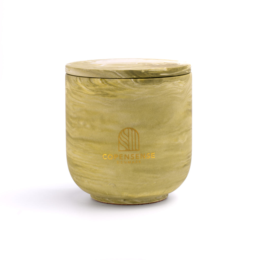 Unscented candle in a marbled Shades of Marbled Moss jar, hand-poured in Denmark