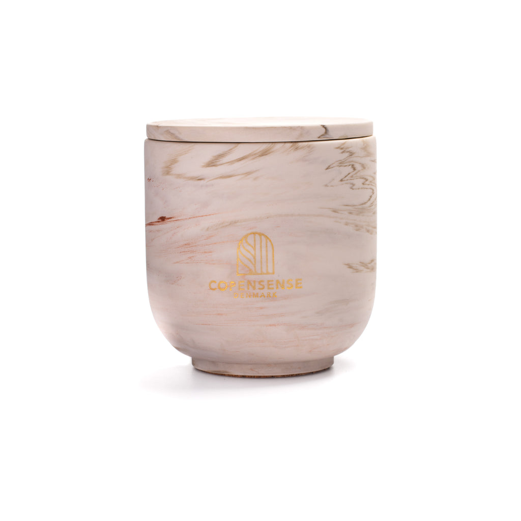 Unscented candle in a marbled Shades of Marbled Clay jar, hand-poured in Denmark