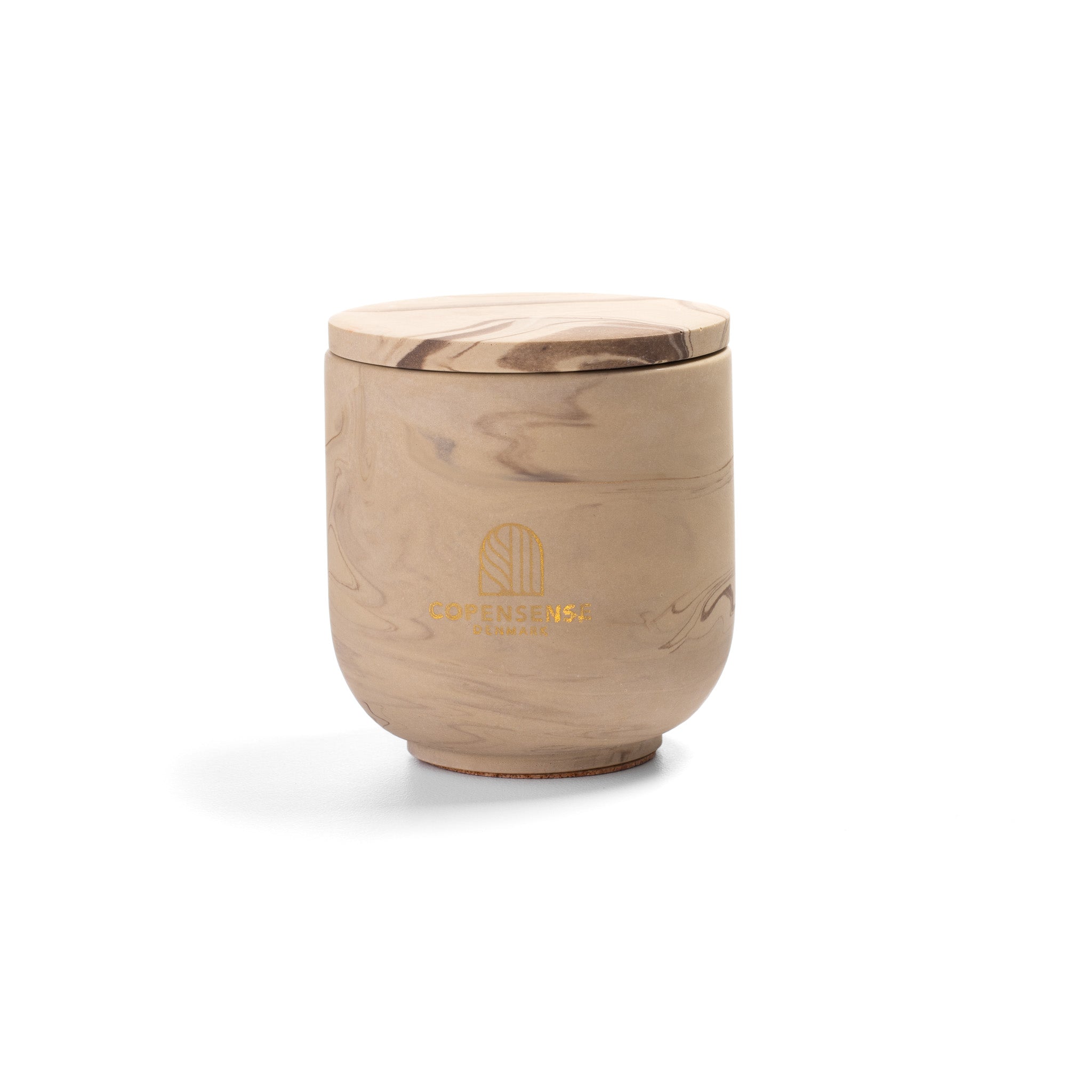 Unscented candle in a marbled Shades of Marbled Earth jar, hand-poured in Denmark