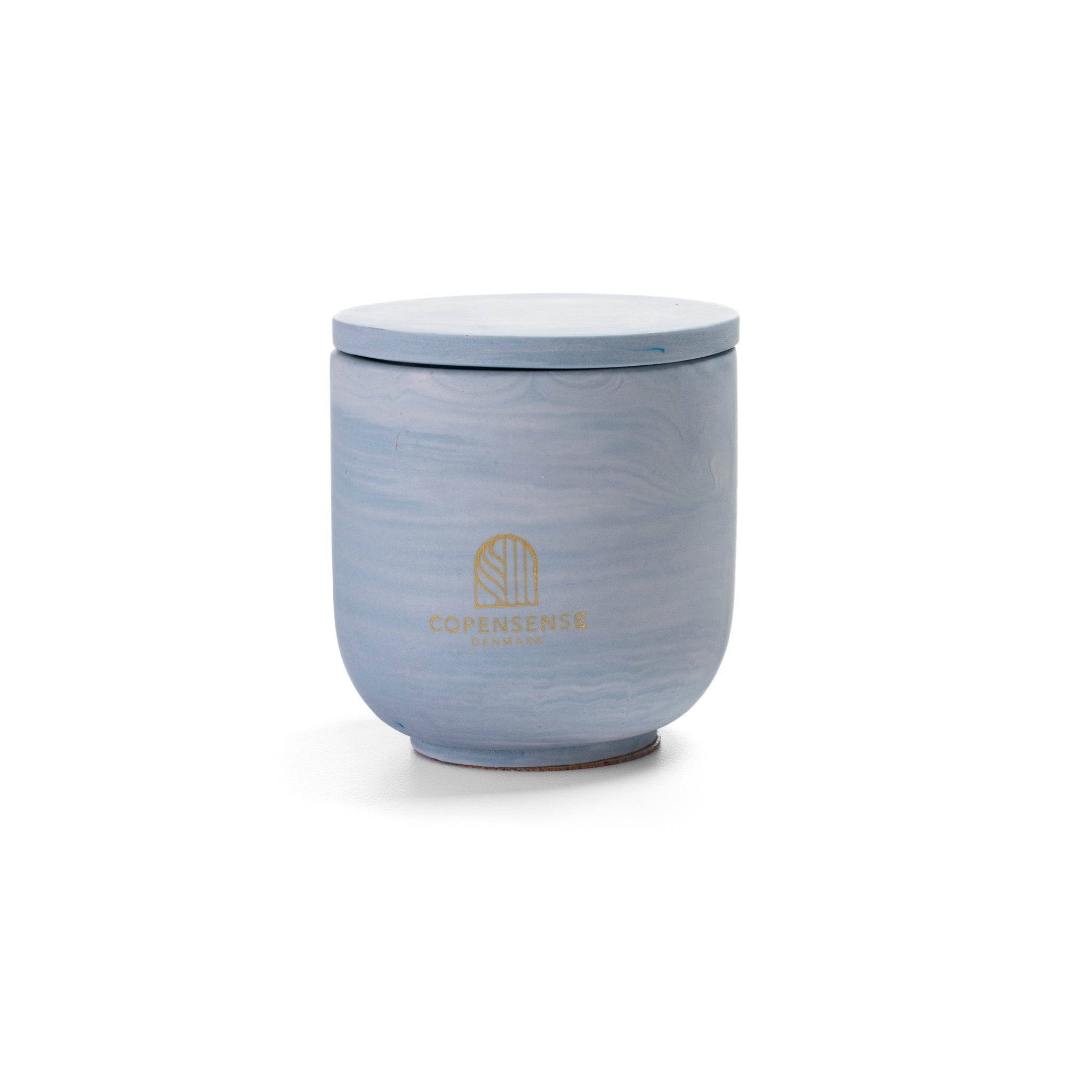 Unscented candle in a marbled Shades of Marbled Sky jar, hand-poured in Denmark