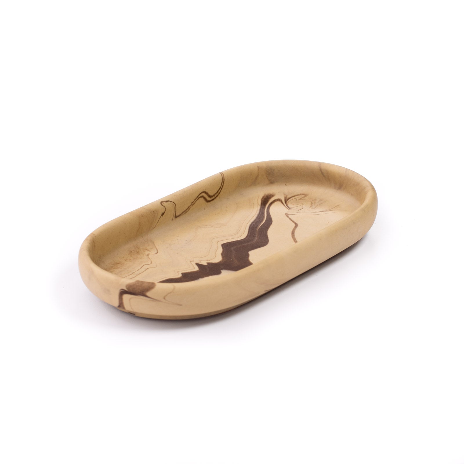 Handmade marbled tray in Shades of Marbled Sand: Chapter 2.5 from Denmark. Minimalist Danish decor on white background.