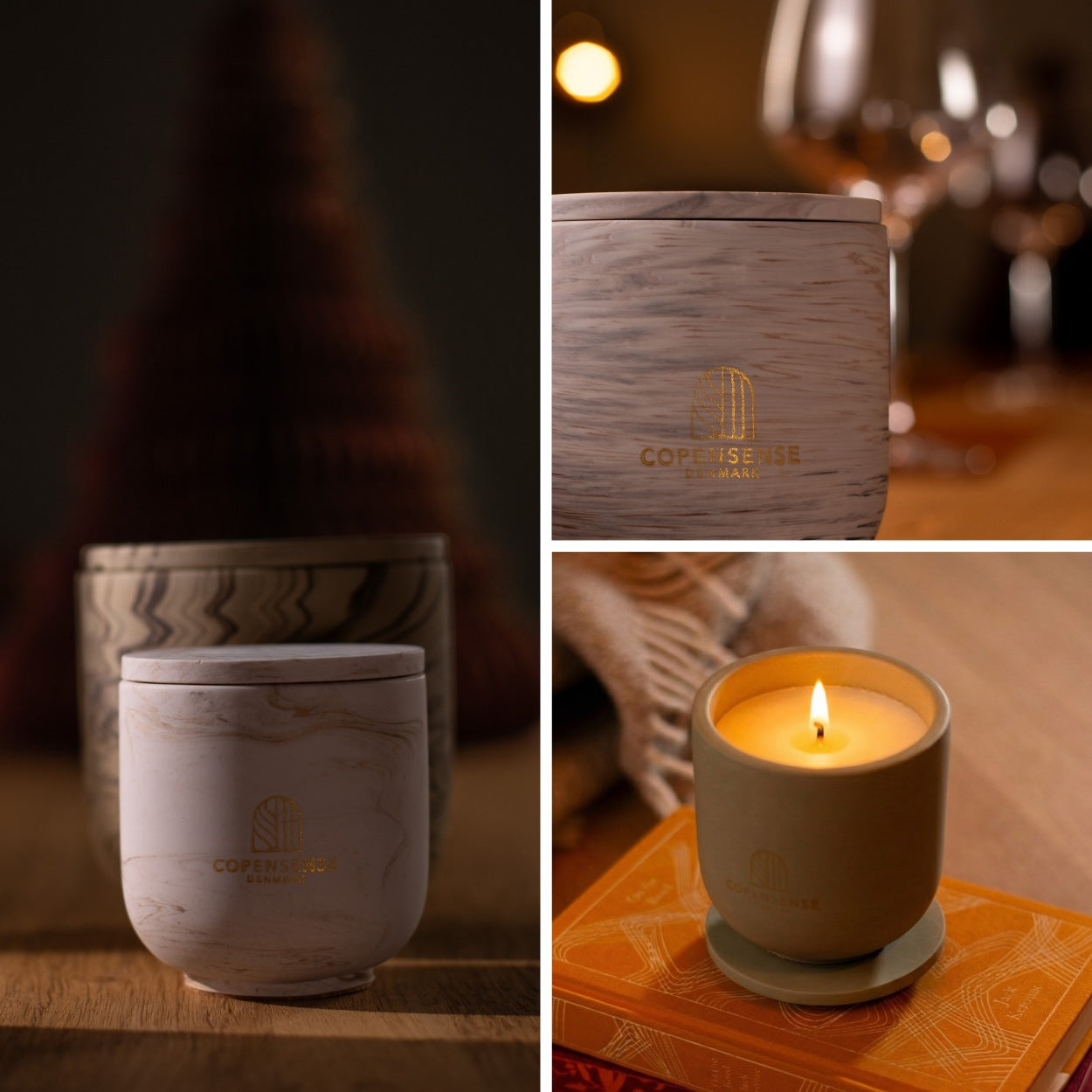 Unscented candle in a marbled Shades of Marbled Sky jar, hand-poured in Denmark