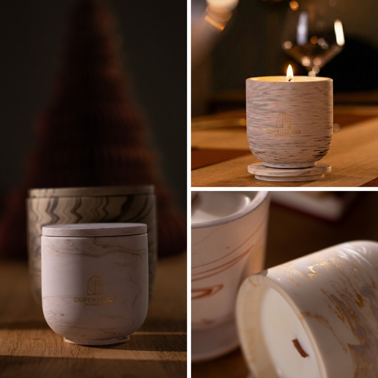Unscented candle in a marbled Shades of Marbled Clay jar, hand-poured in Denmark