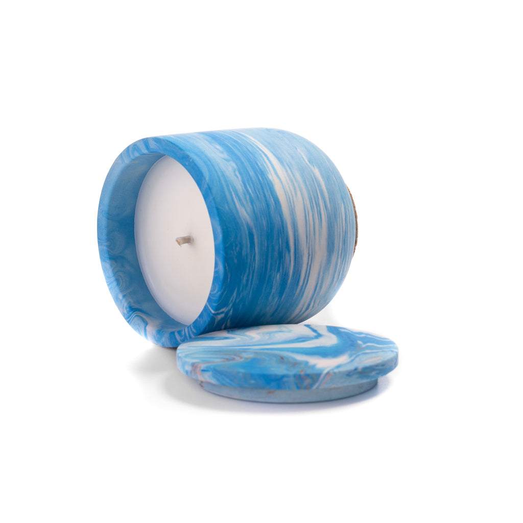 Unscented candle in a marbled Shades of Marbled Sky jar, hand-poured in Denmark