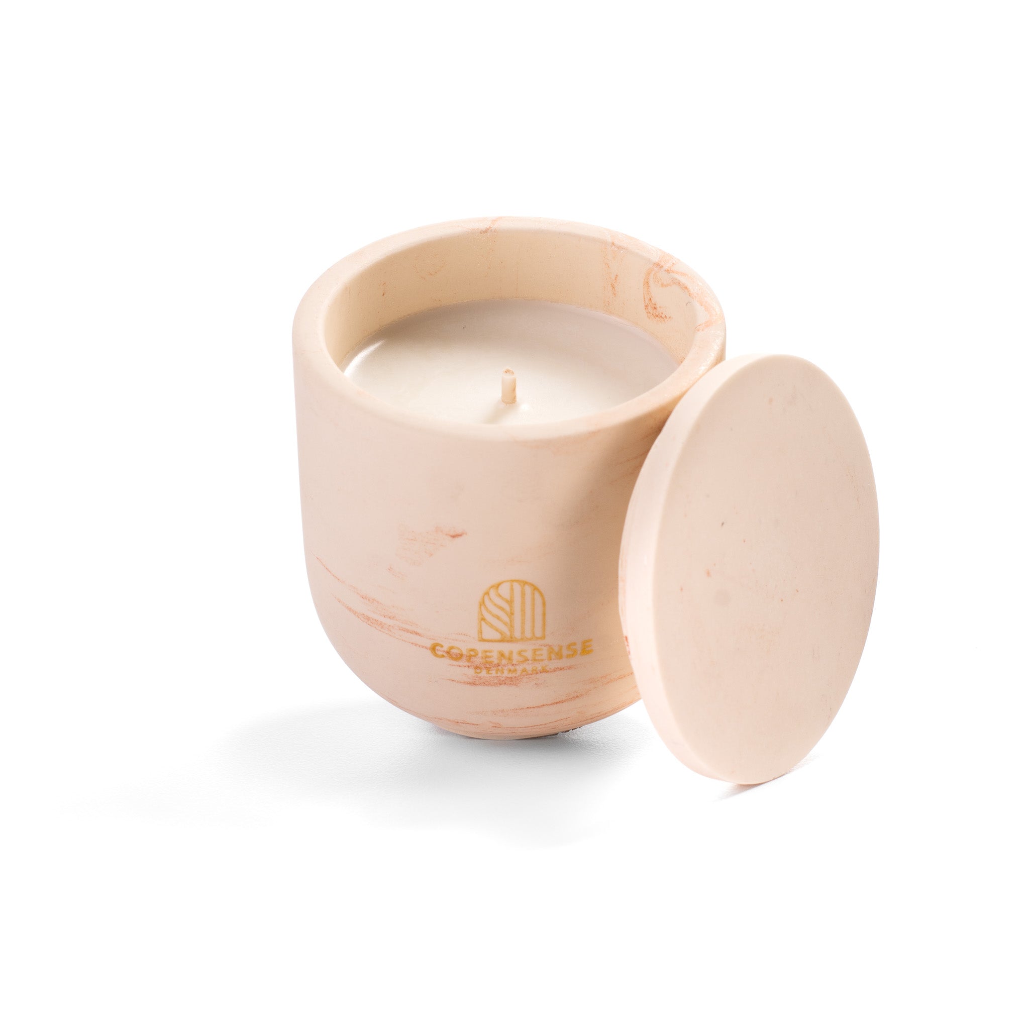 Unscented candle in a marbled Shades of Marbled Clay jar, hand-poured in Denmark