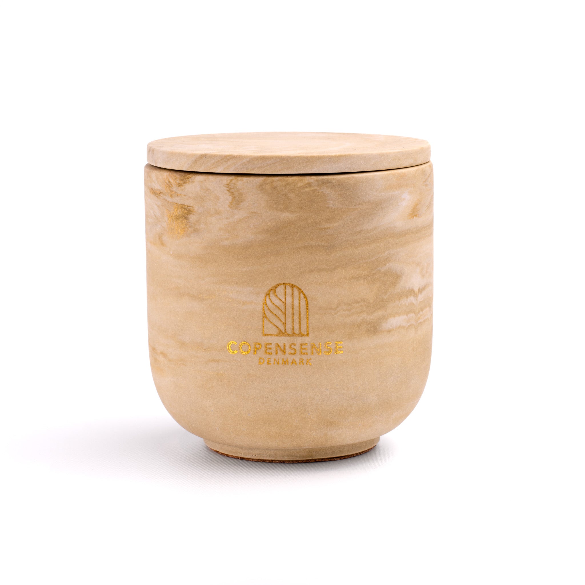 Unscented candle in a marbled Shades of Oat jar, hand-poured in Denmark