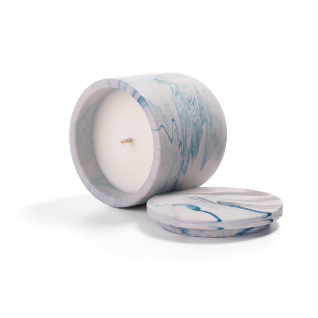 Unscented candle in a marbled Shades of Marbled Sky jar, hand-poured in Denmark