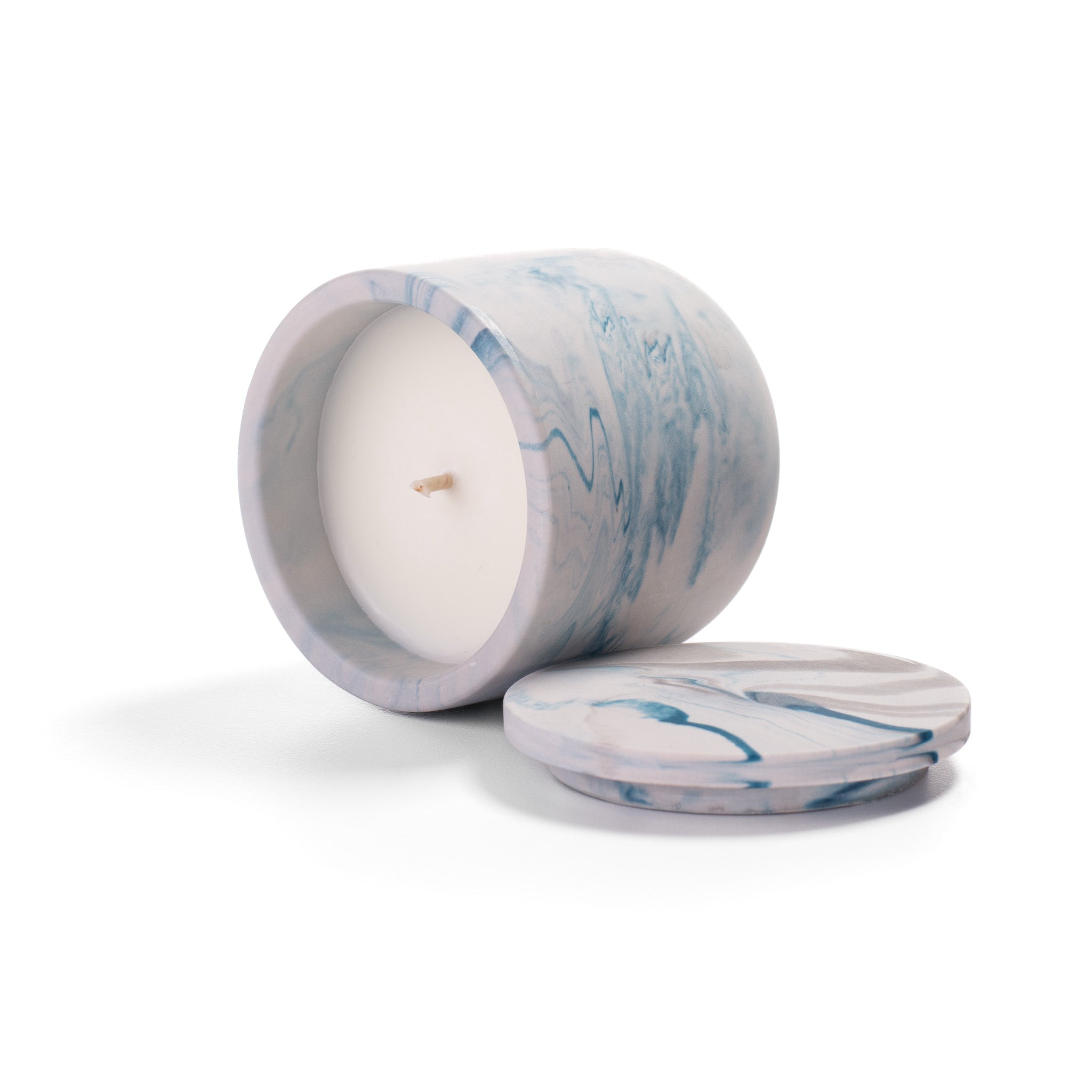 Unscented candle in a marbled Shades of Marbled Sky jar, hand-poured in Denmark