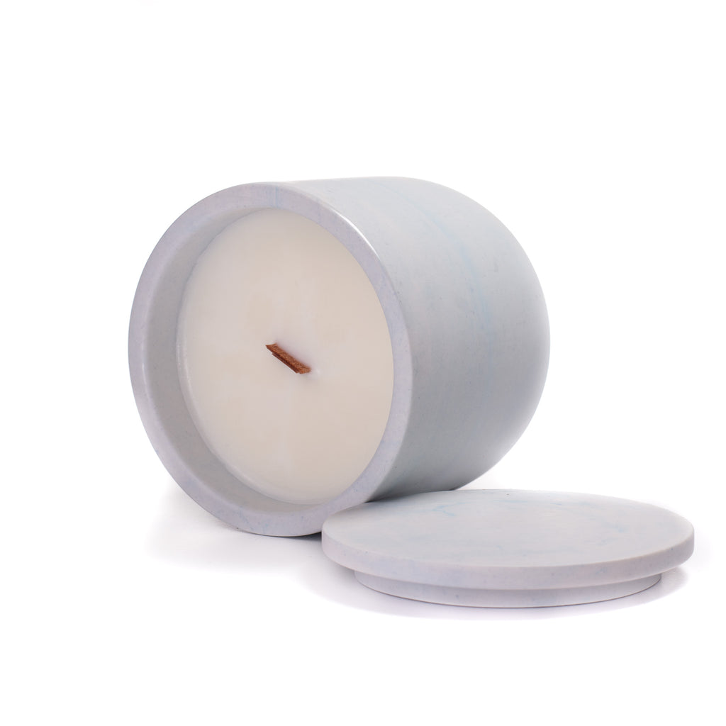 Unscented candle in a marbled Shades of Marbled Sky jar, hand-poured in Denmark