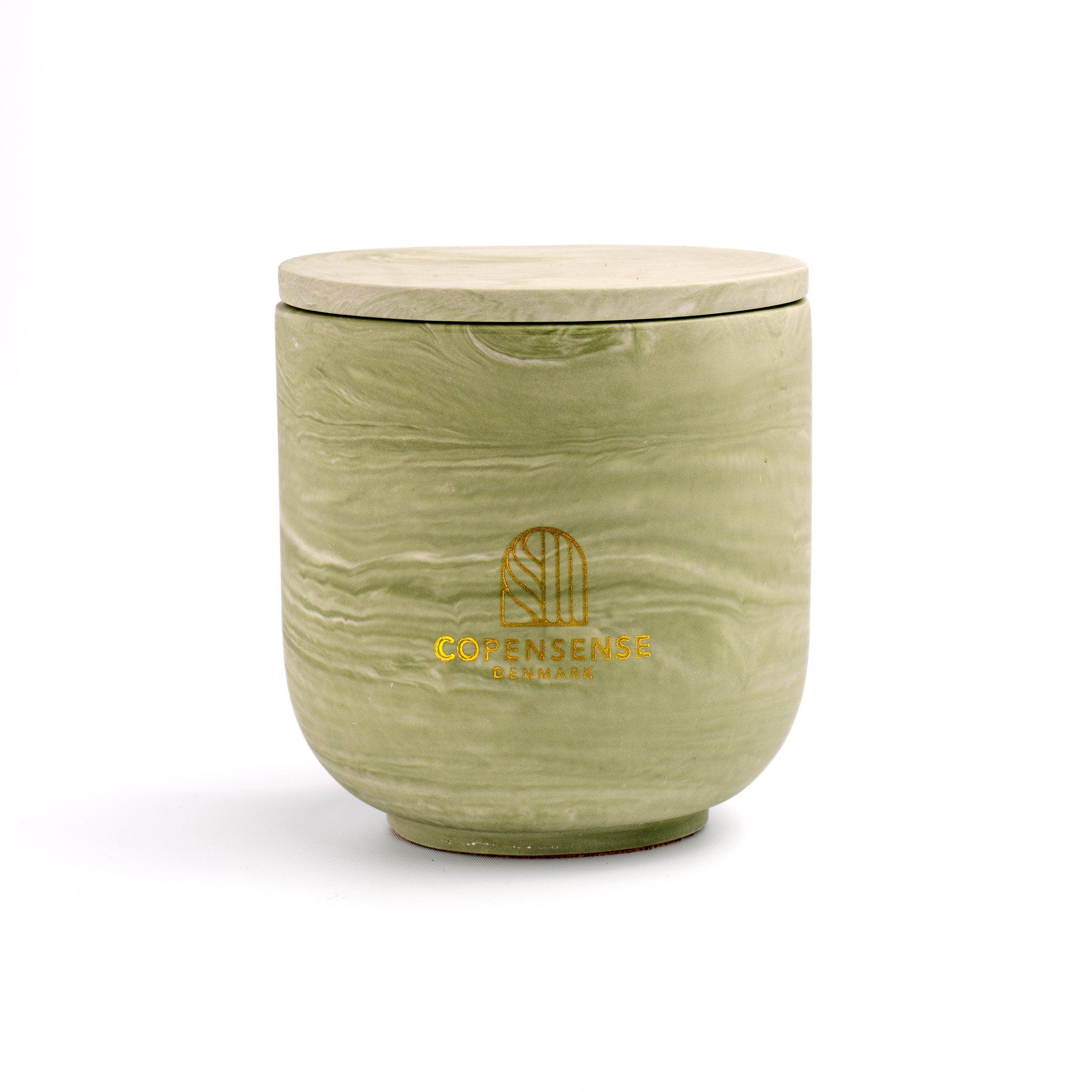 Unscented candle in a marbled Shades of Marbled Sage jar, hand-poured in Denmark