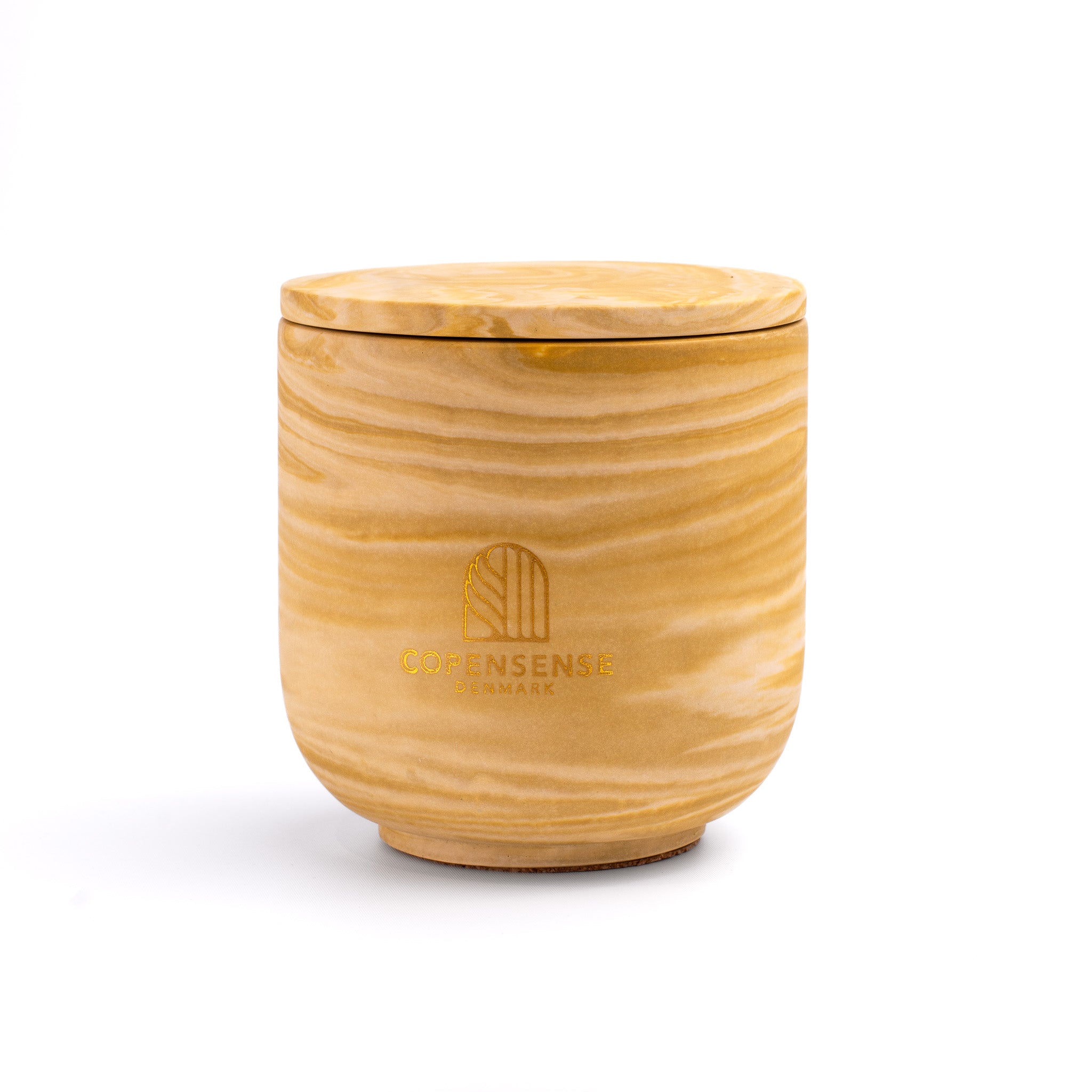 Unscented candle in a marbled Shades of Amber  jar, hand-poured in Denmark