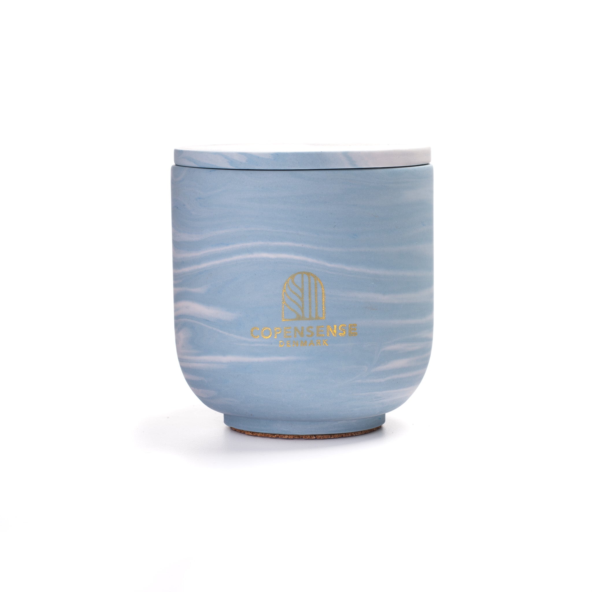Unscented candle in a marbled Shades of Marbled Sky jar, hand-poured in Denmark