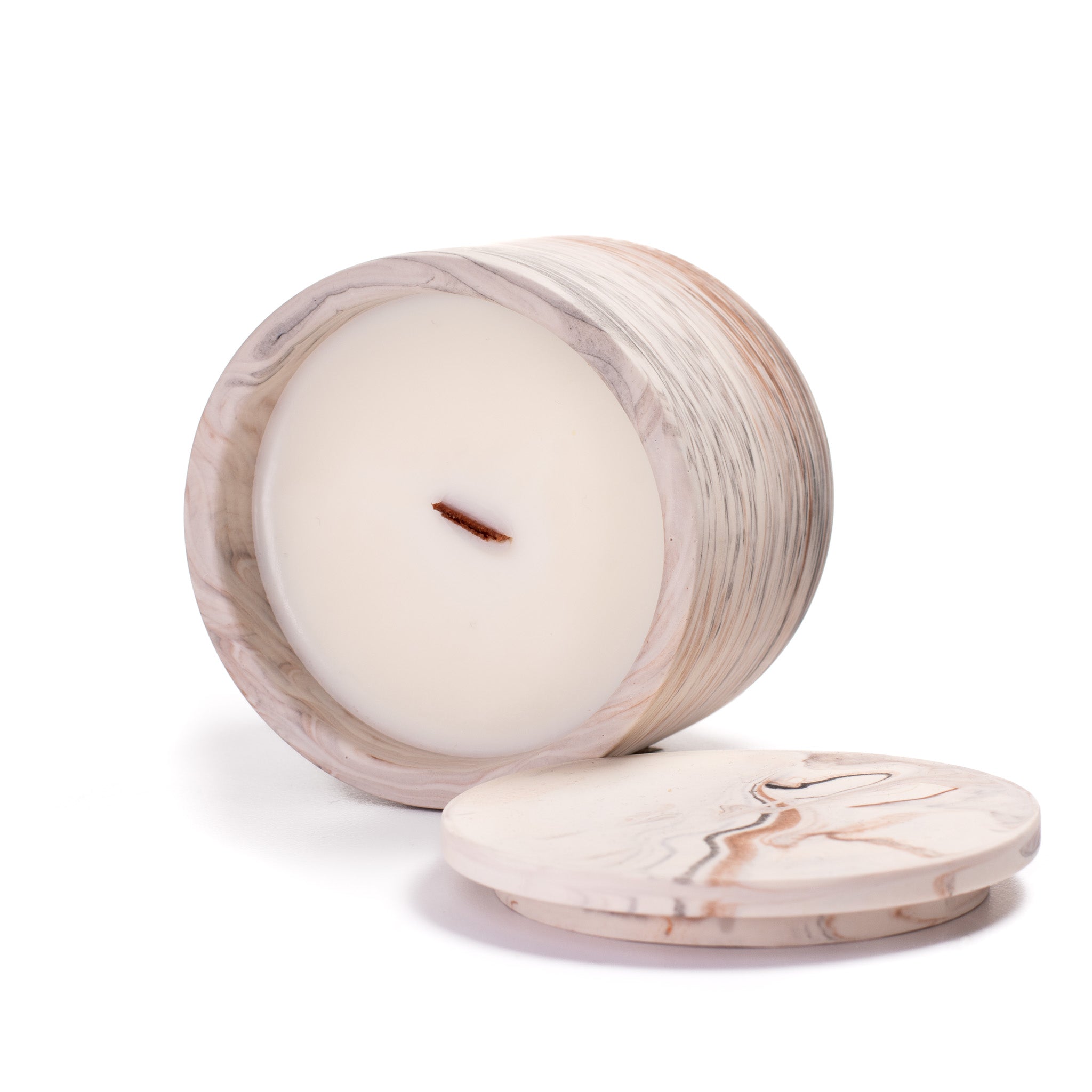 Unscented candle in a marbled Shades of Marbled Clay jar, hand-poured in Denmark