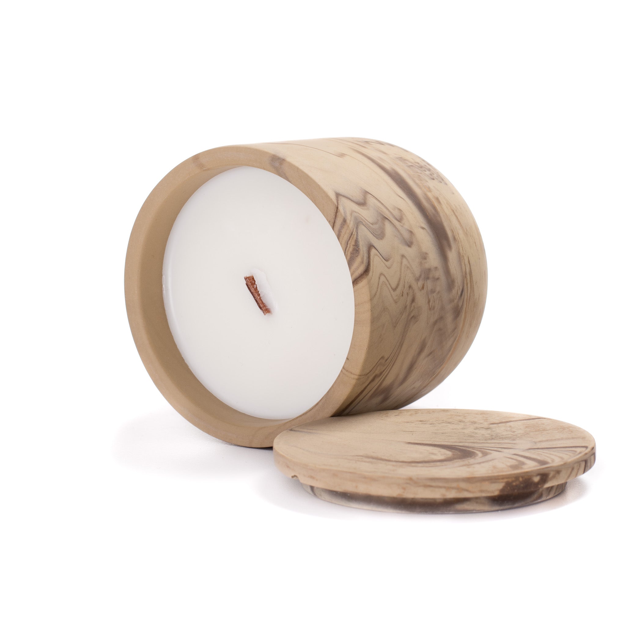 Unscented candle in a marbled Shades of Marbled Earth jar, hand-poured in Denmark