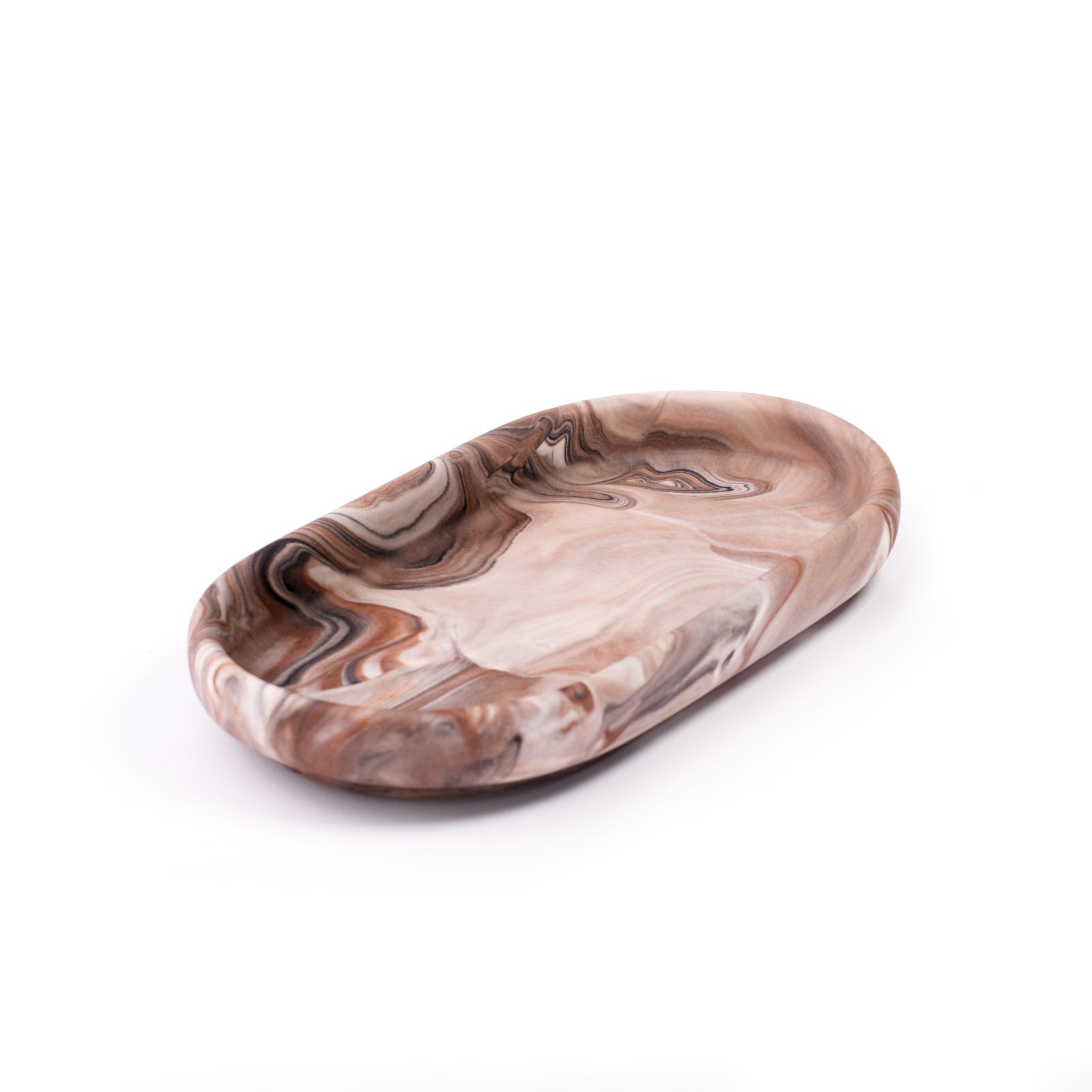 Handmade marbled tray in Shades of Marbled Earth: Chapter 5.8 from Denmark. Minimalist Danish decor on white background.