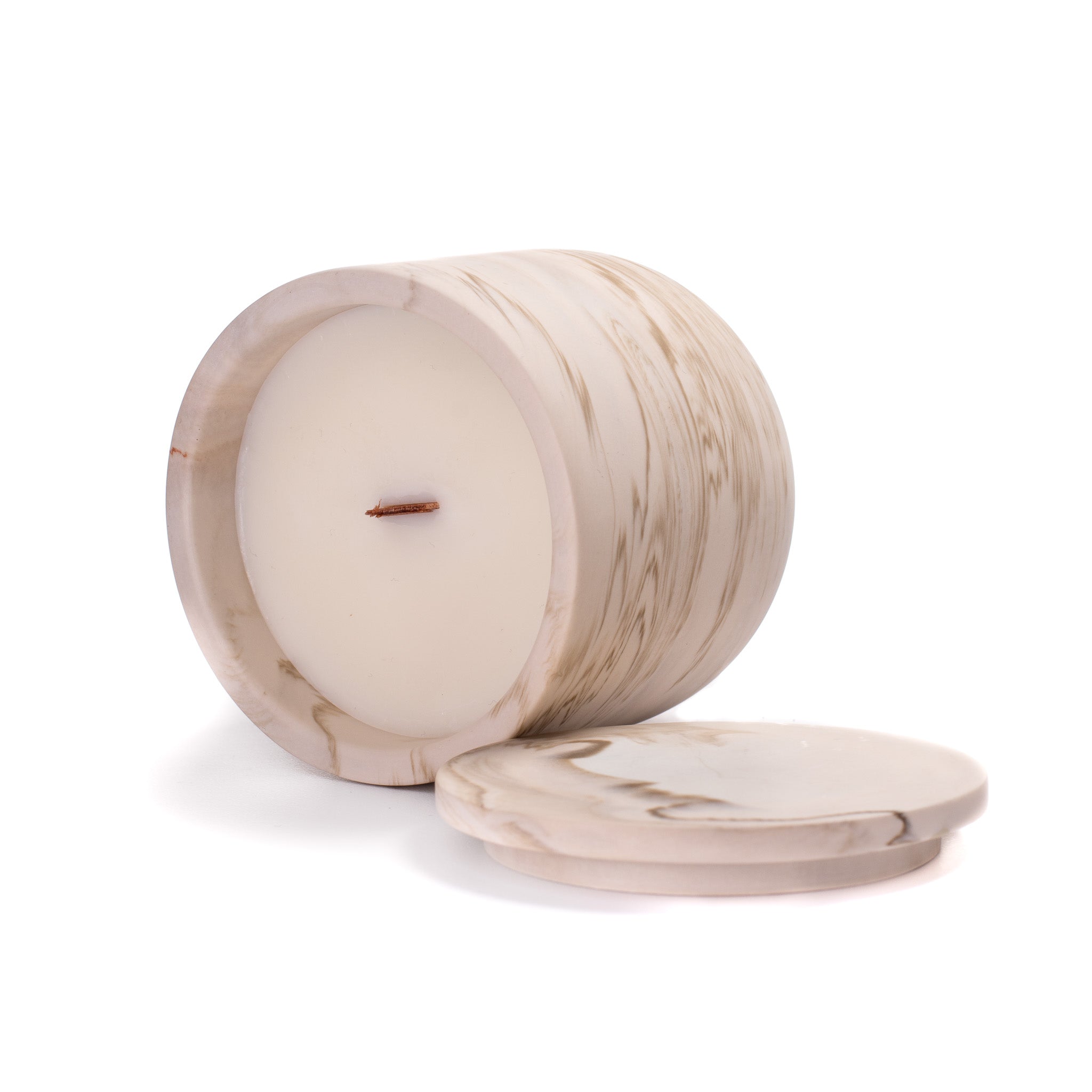 Unscented candle in a marbled Shades of Marbled Clay jar, hand-poured in Denmark