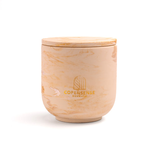 Unscented candle in a marbled Shades of Marbled Clay jar, hand-poured in Denmark