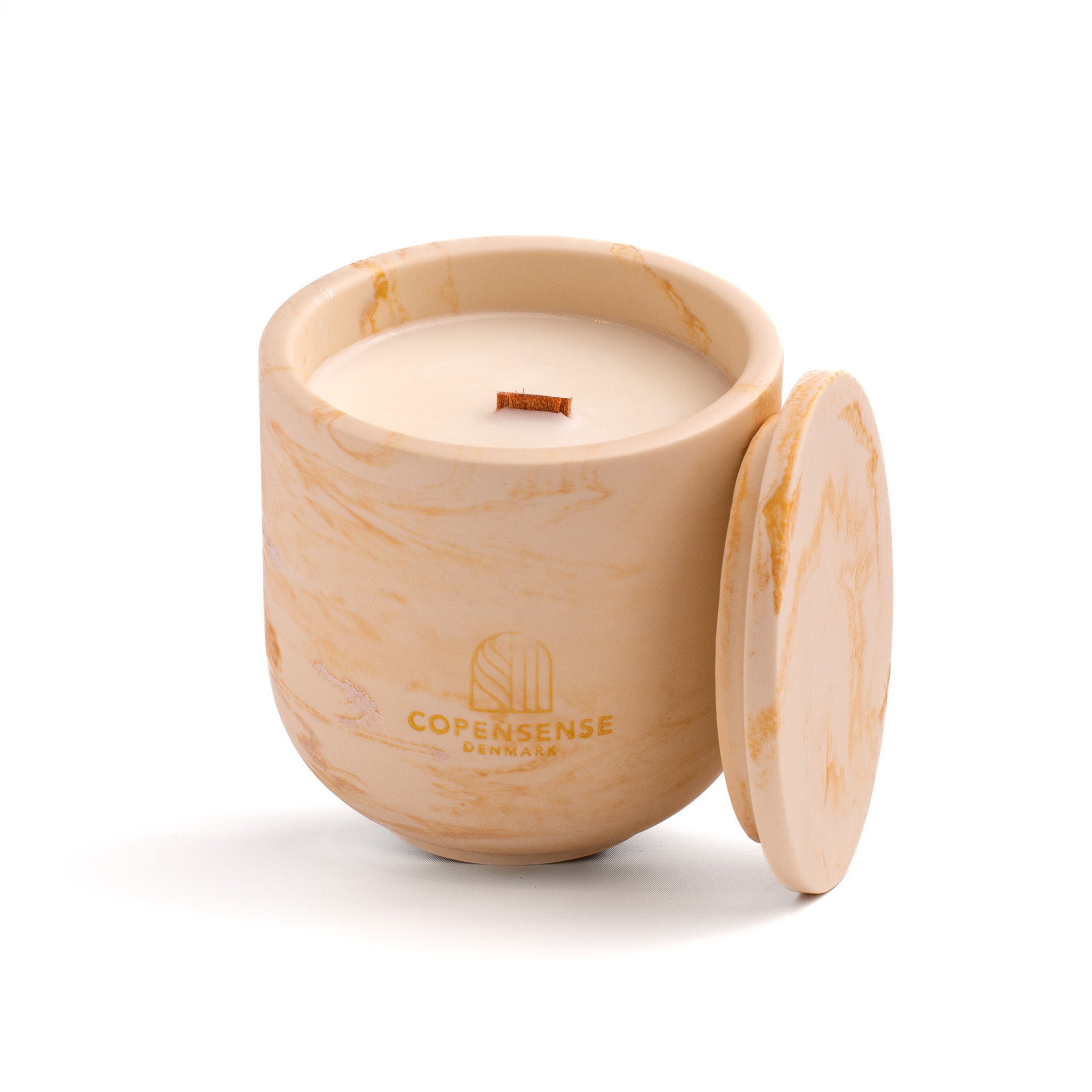 Unscented candle in a marbled Shades of Marbled Clay jar, hand-poured in Denmark