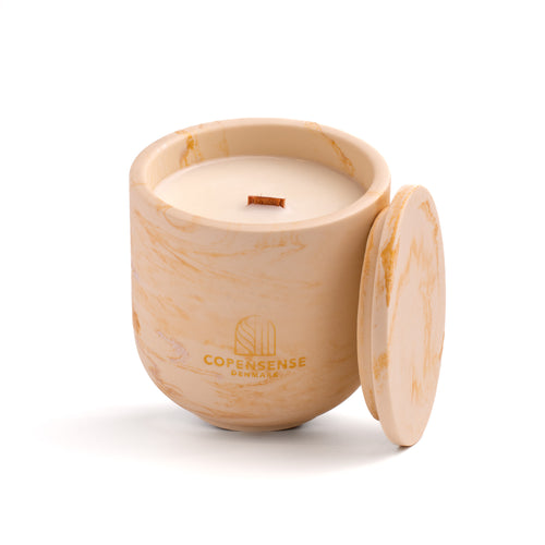 Unscented candle in a marbled Shades of Marbled Clay jar, hand-poured in Denmark