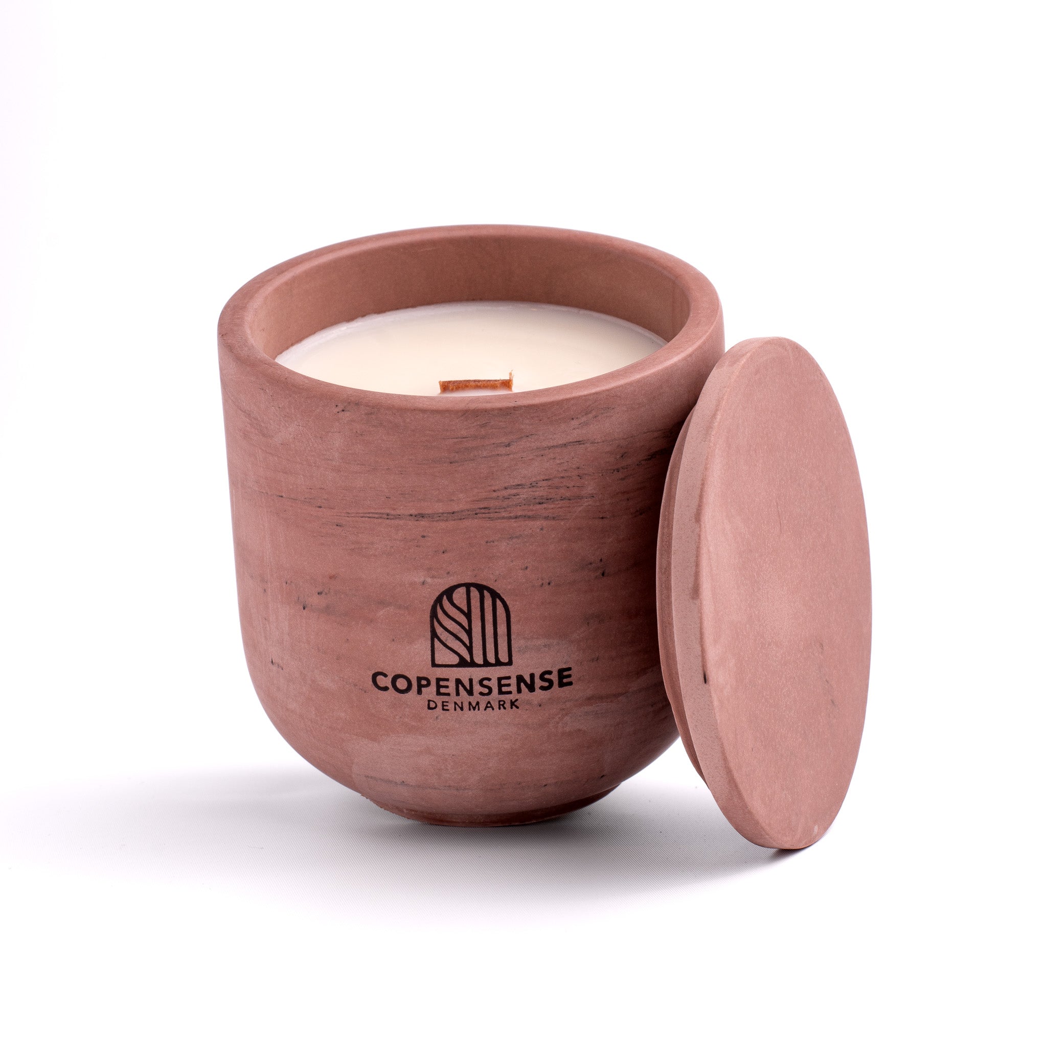 Unscented candle in a marbled Shades of Marbled Earth jar, hand-poured in Denmark